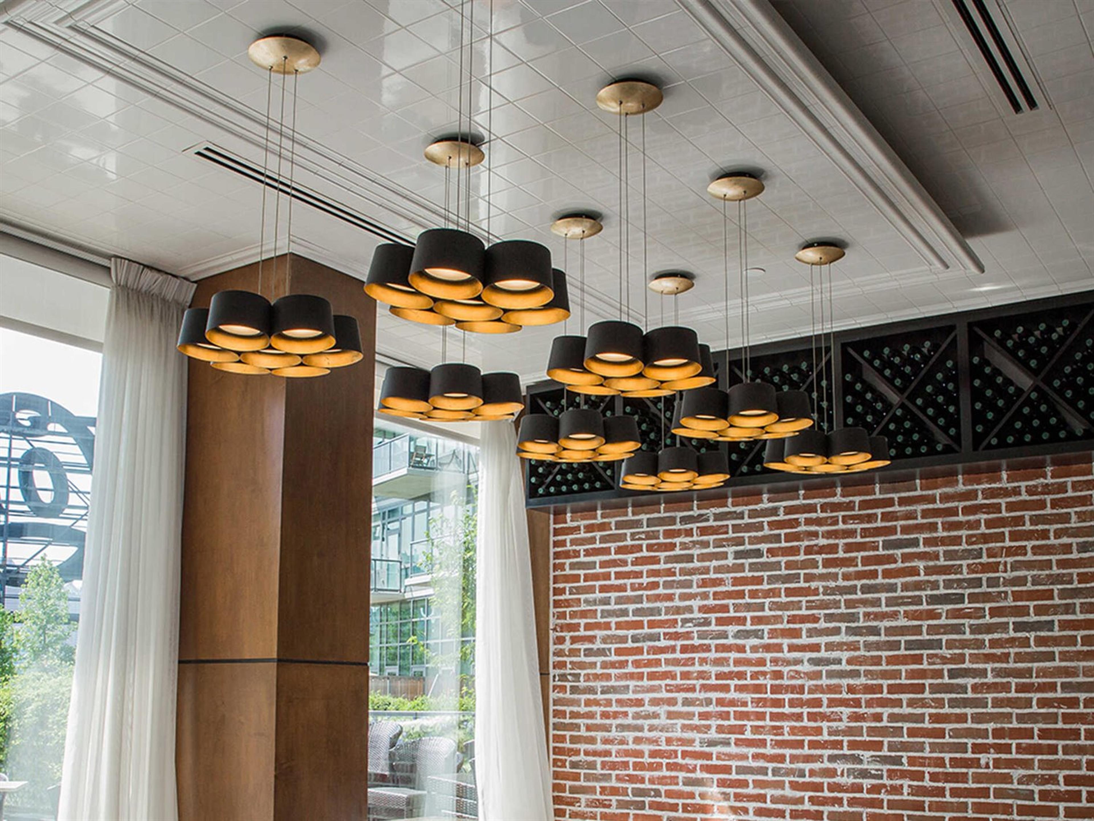 Modern Forms Marimba 7-Light Black Gold Leaf Glass LED Drum Pendant