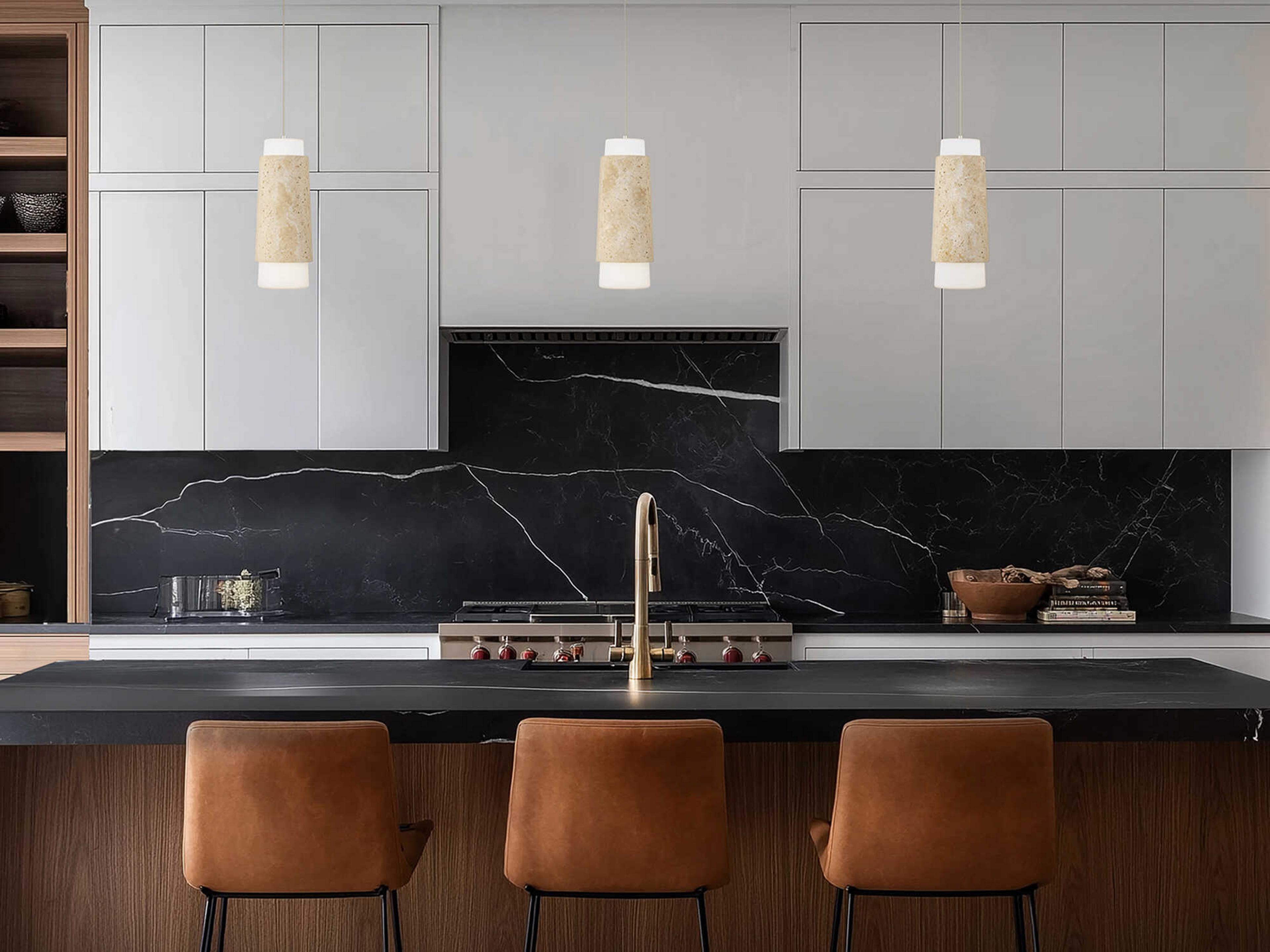 Modern Forms Chauncey 1-Light Beige Travertine Aged Brass Linear Mini Pendant