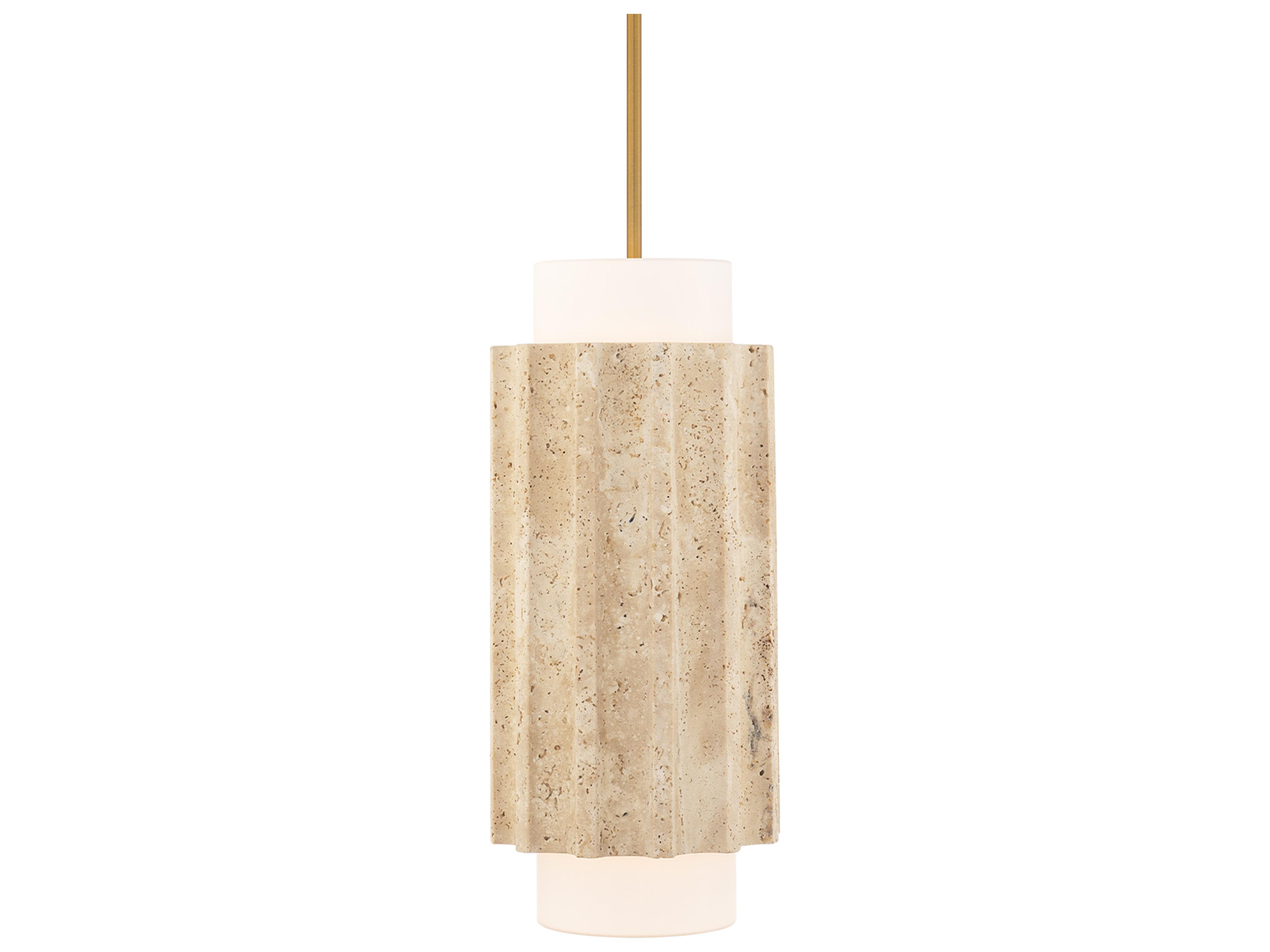 Modern Forms Caviar 1-Light Beige Travertine Aged Brass Cylinder Mini Pendant