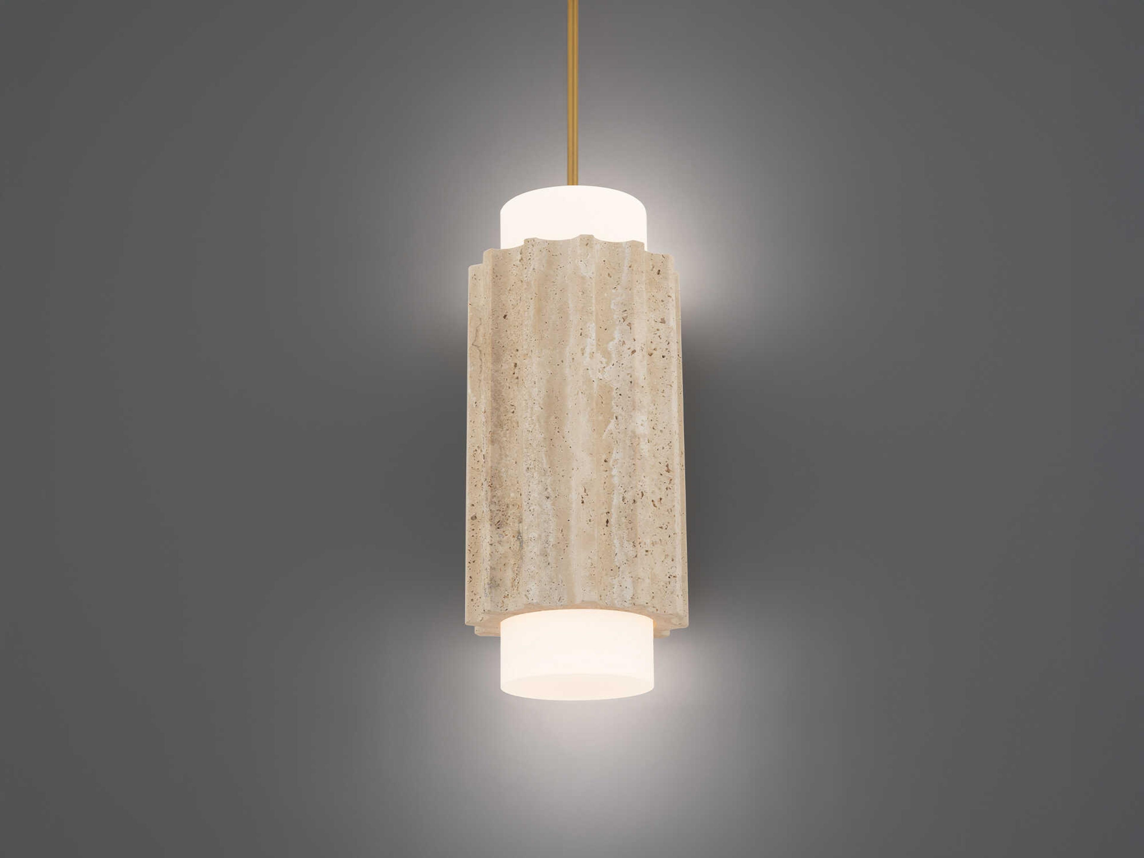 Modern Forms Caviar 1-Light Beige Travertine Aged Brass Cylinder Mini Pendant