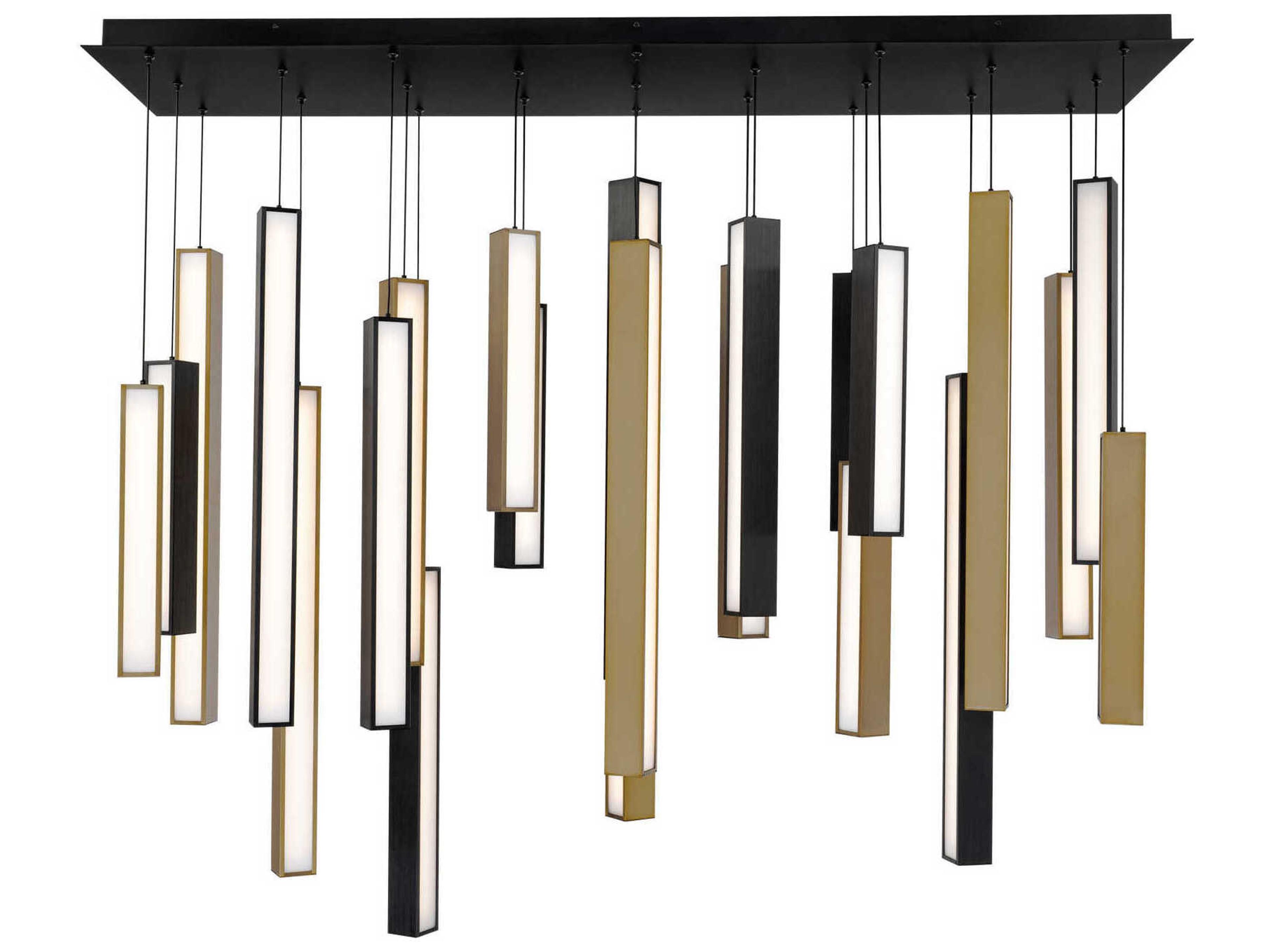 Chaos 23-Light Black Aged Brass Geometric Linear Island Pendant