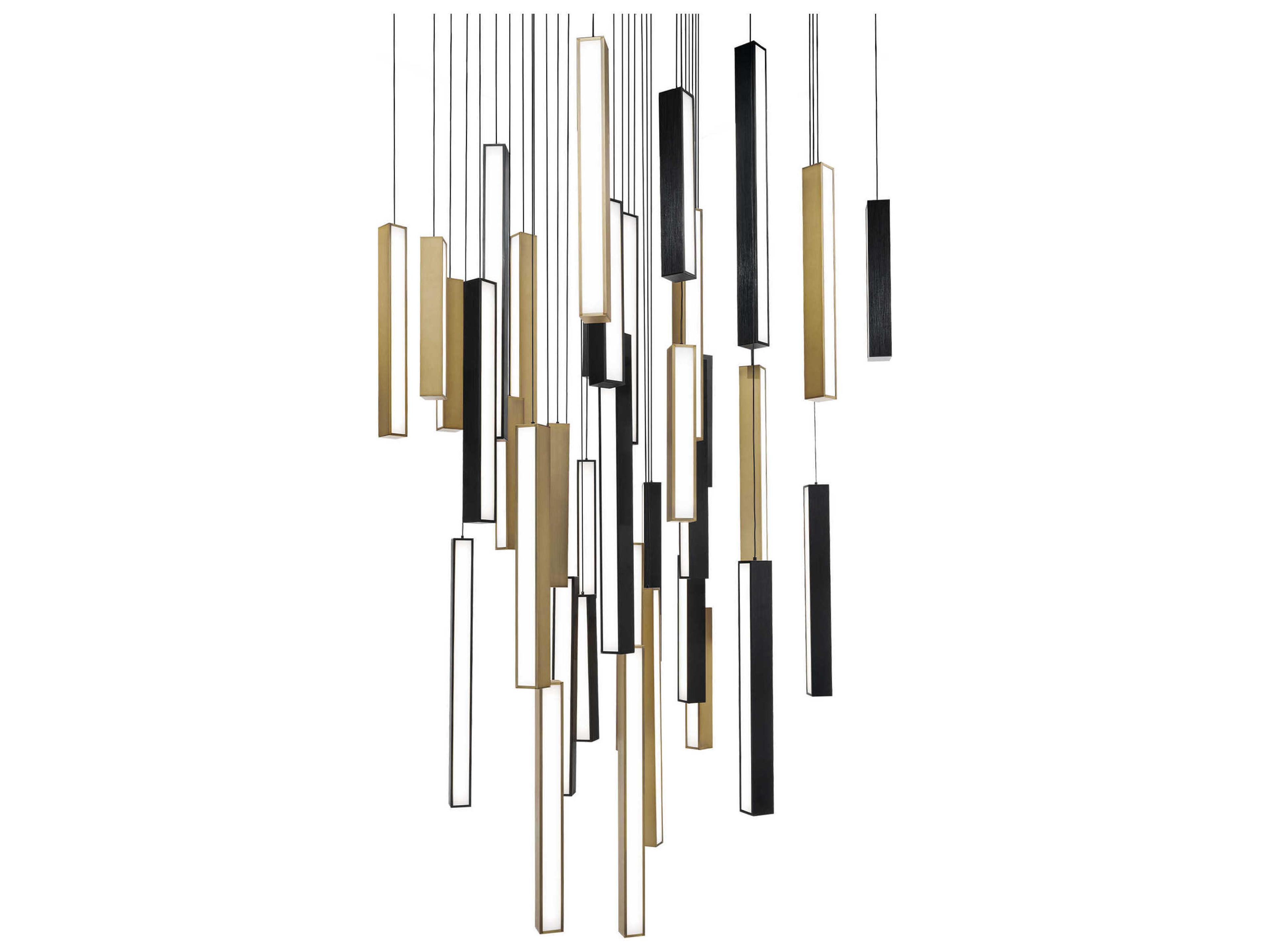 Chaos 41-Light Black Aged Brass Geometric Linear Pendant