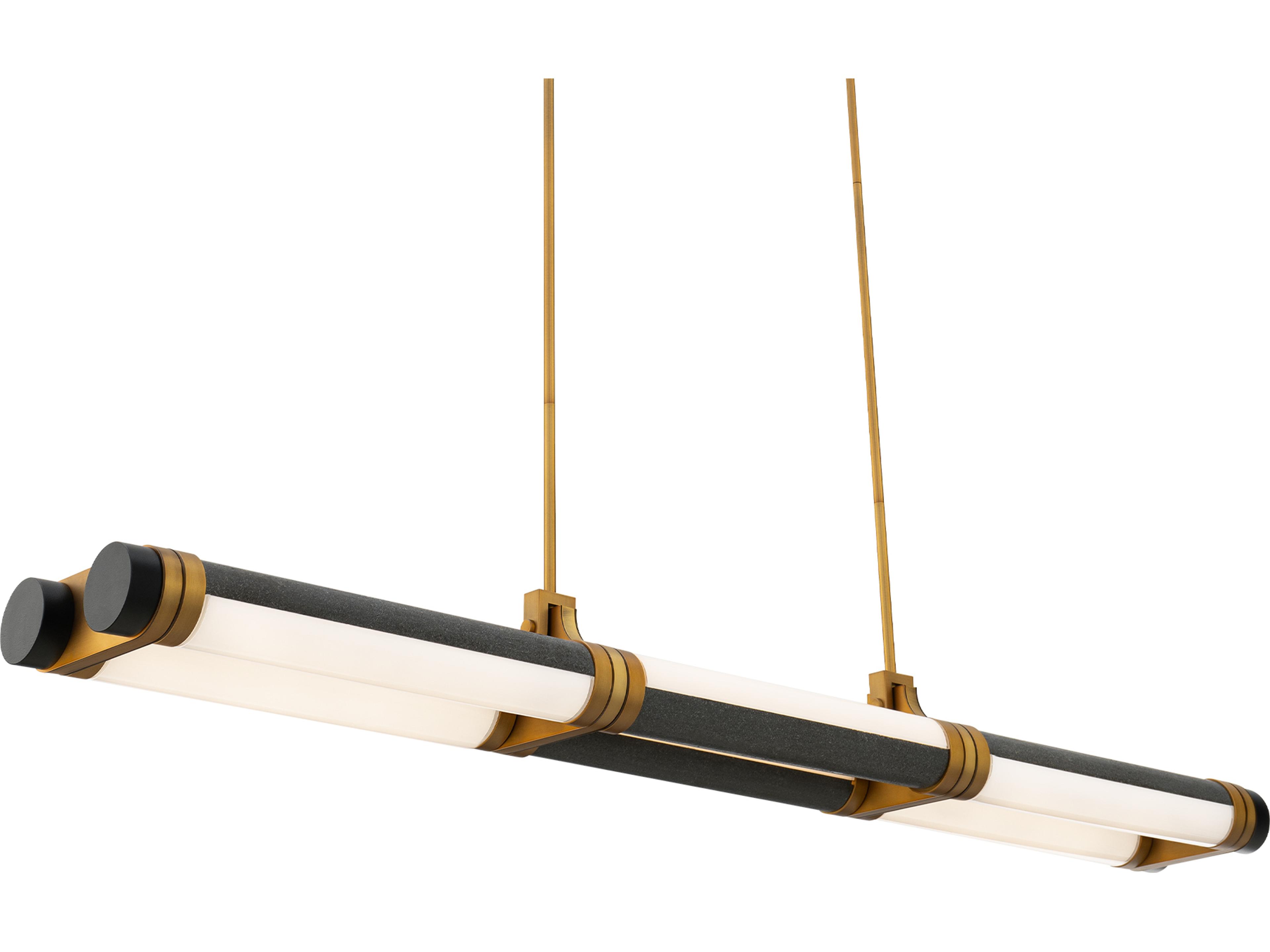 Catania 1-Light Bassalt Stone Aged Brass Cylinder Linear Island Pendant