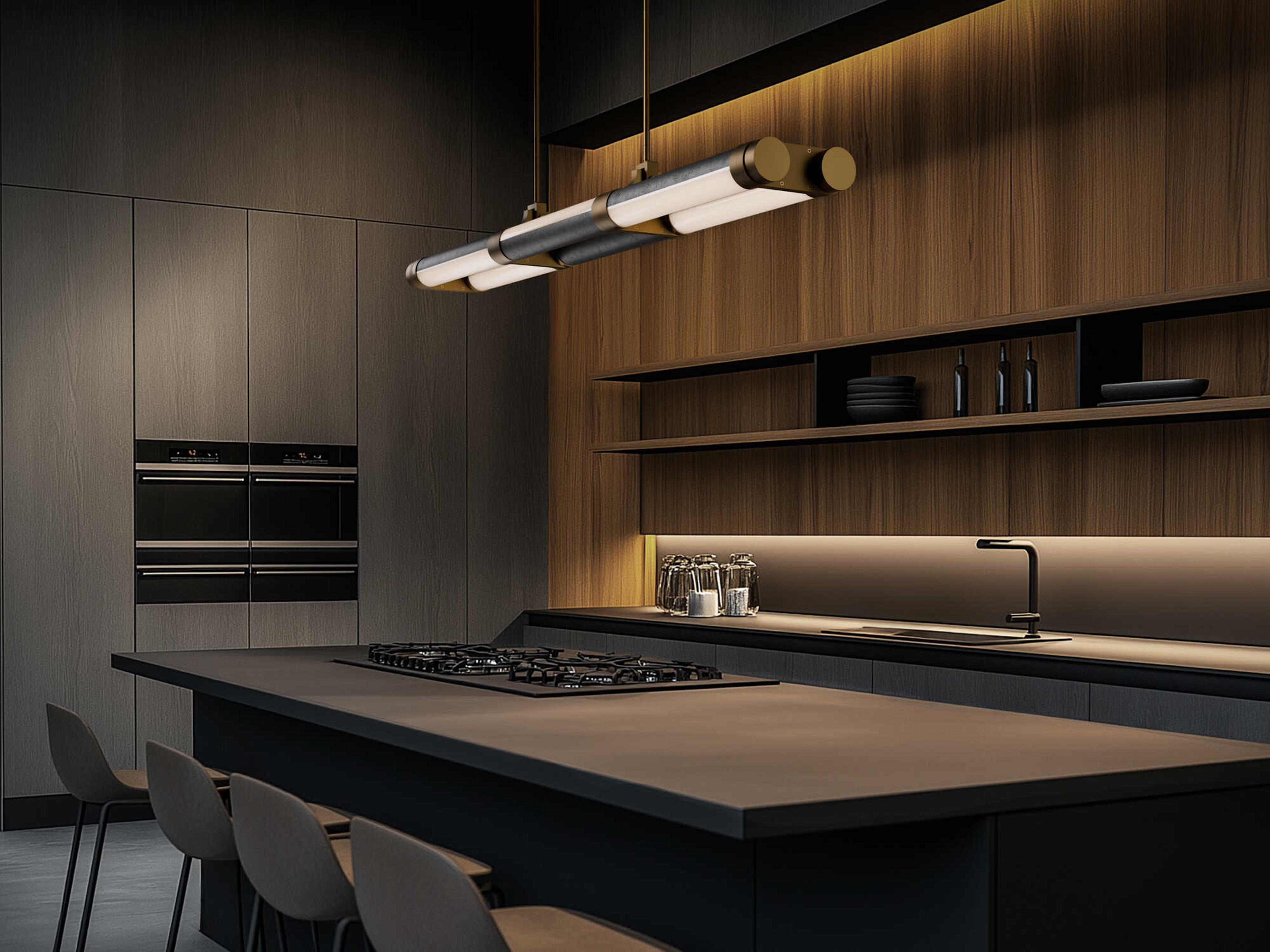 Modern Forms Catania 1-Light Bassalt Stone Aged Brass Cylinder Linear Island Pendant