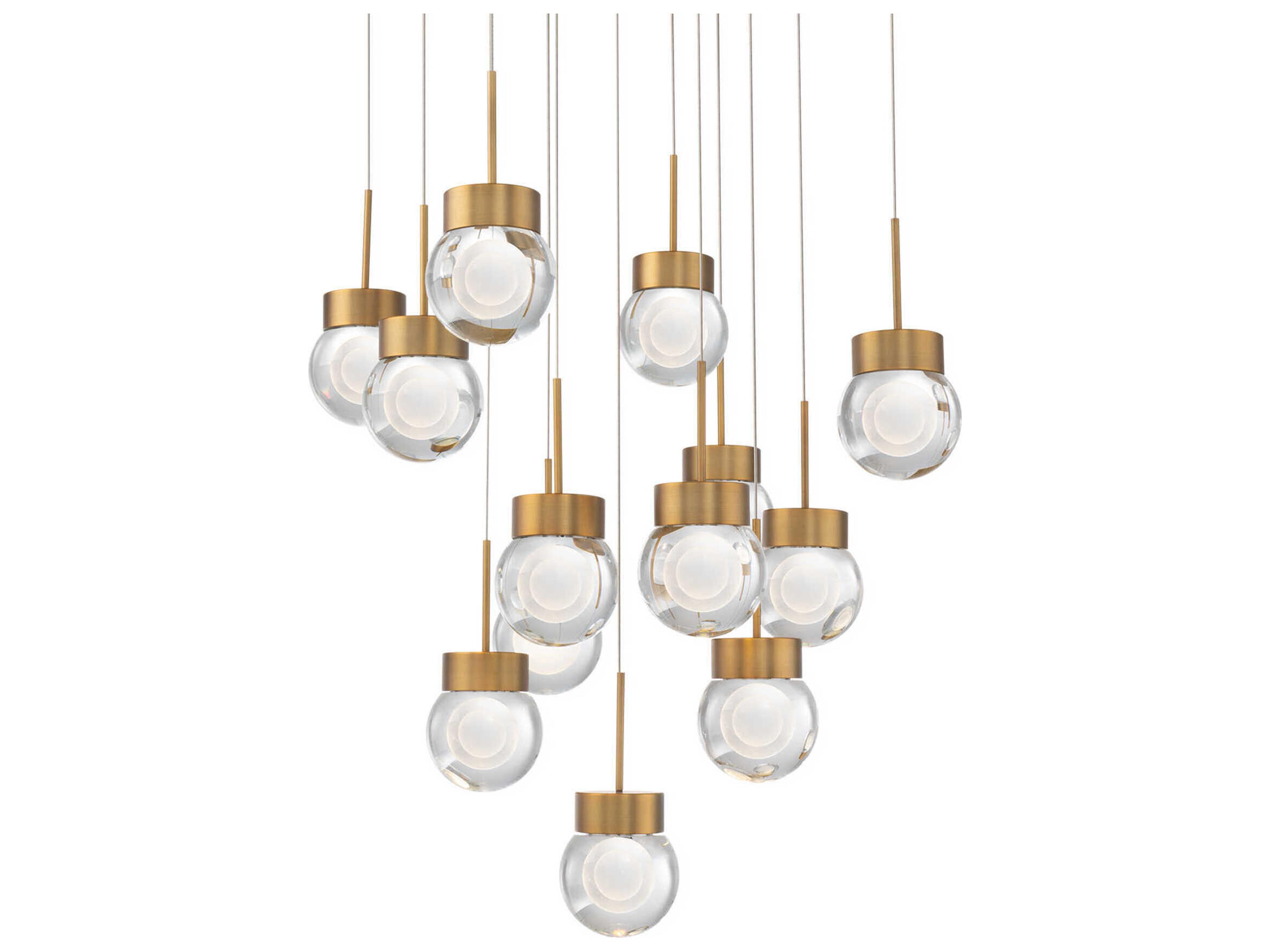 Double Bubble 13-Light Aged Brass Globe Pendant