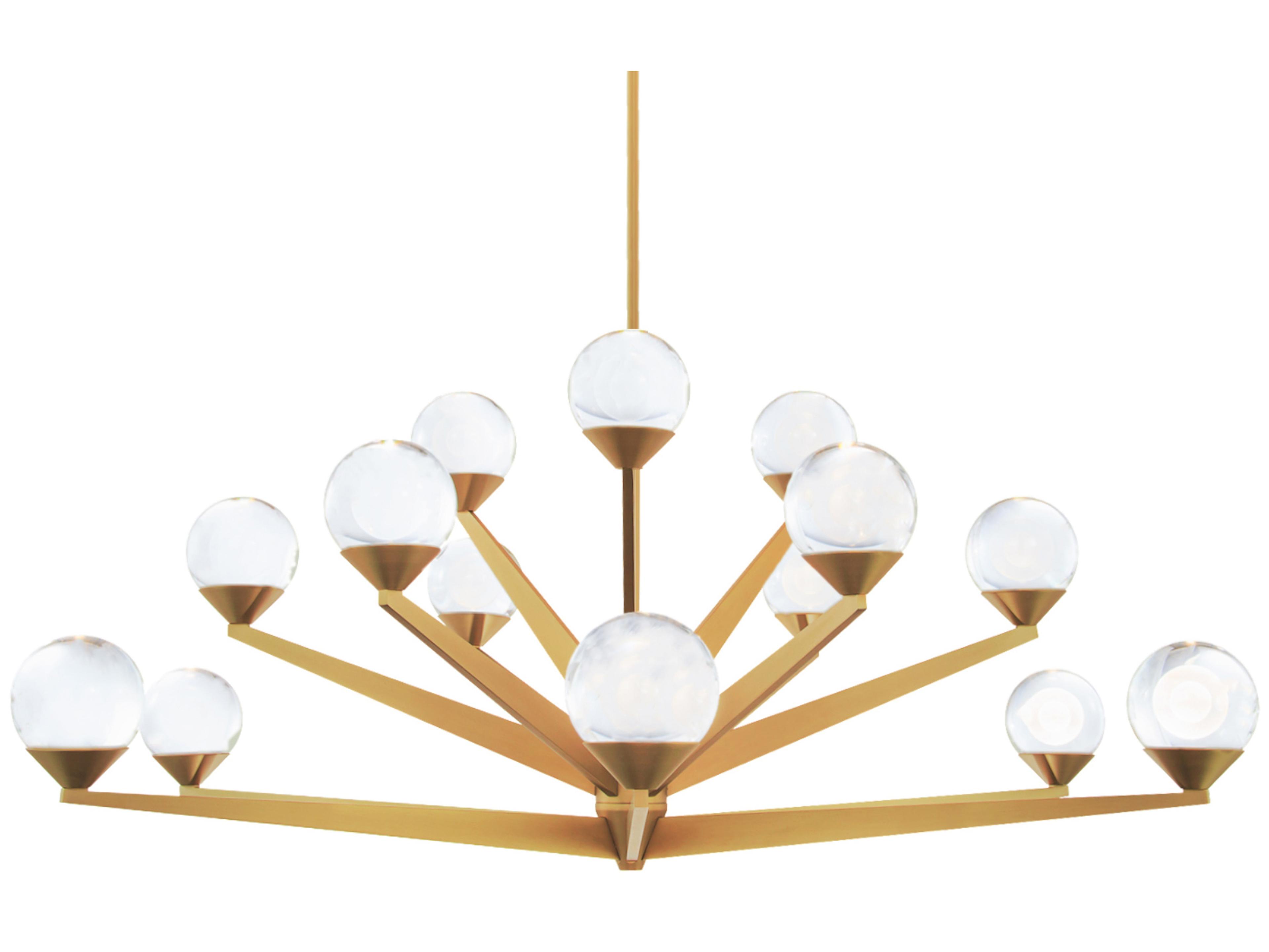 Double Bubble 15-Light Aged Brass Glass LED Globe Tiered Chandelier