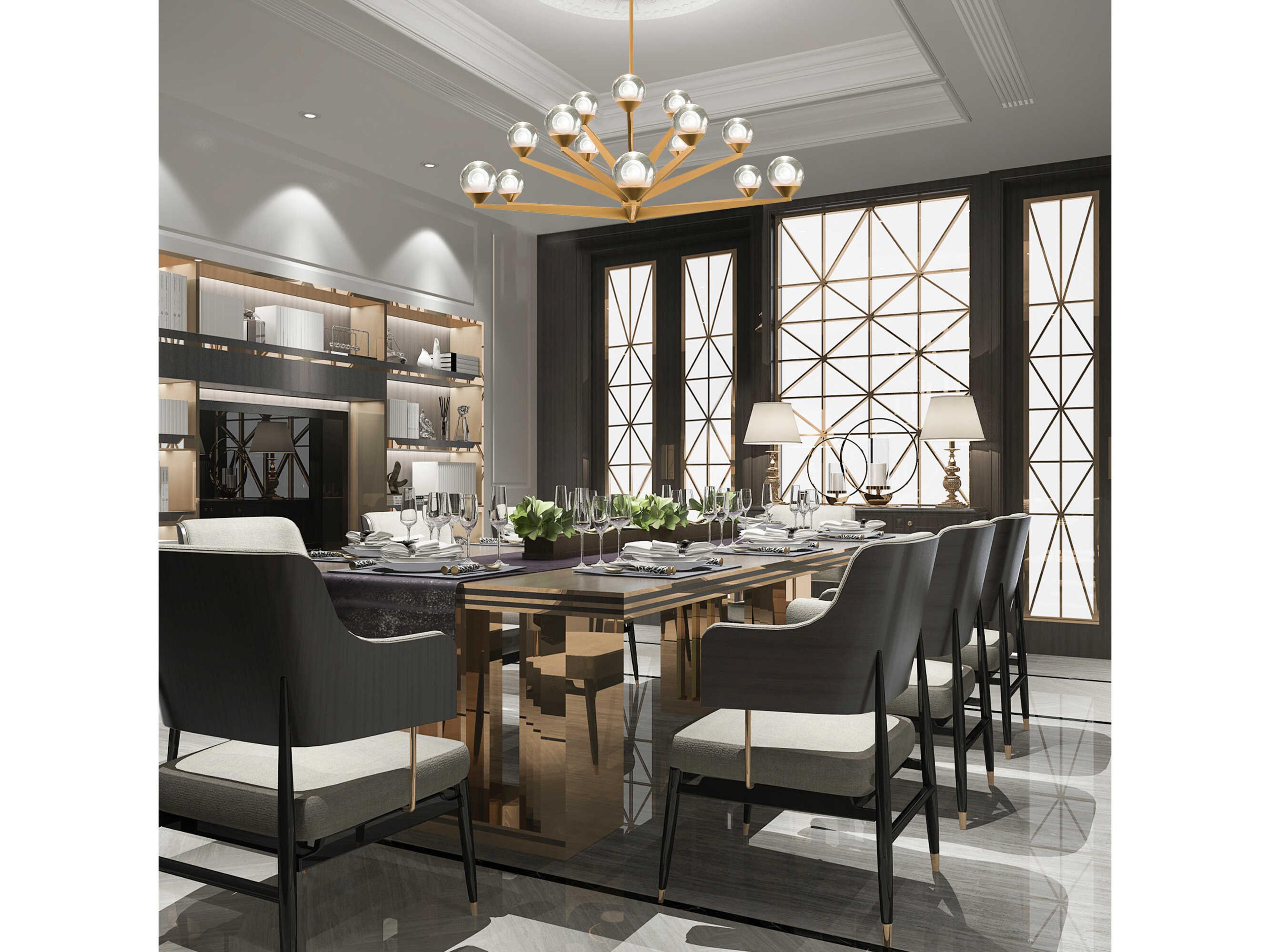 Modern Forms Double Bubble 15-Light Aged Brass Glass LED Globe Tiered Chandelier