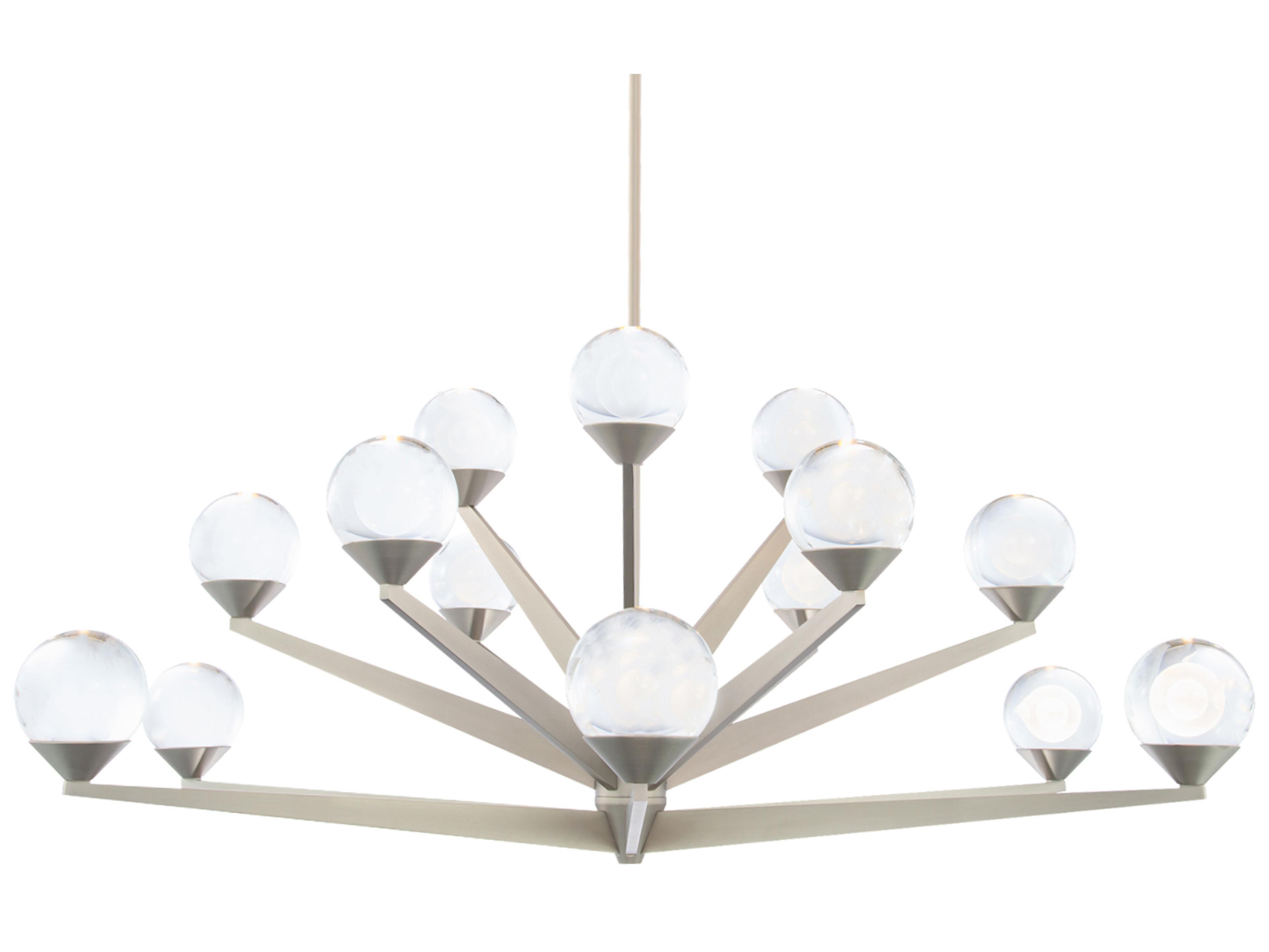 Double Bubble 15-Light Satin Nickel Glass LED Globe Tiered Chandelier