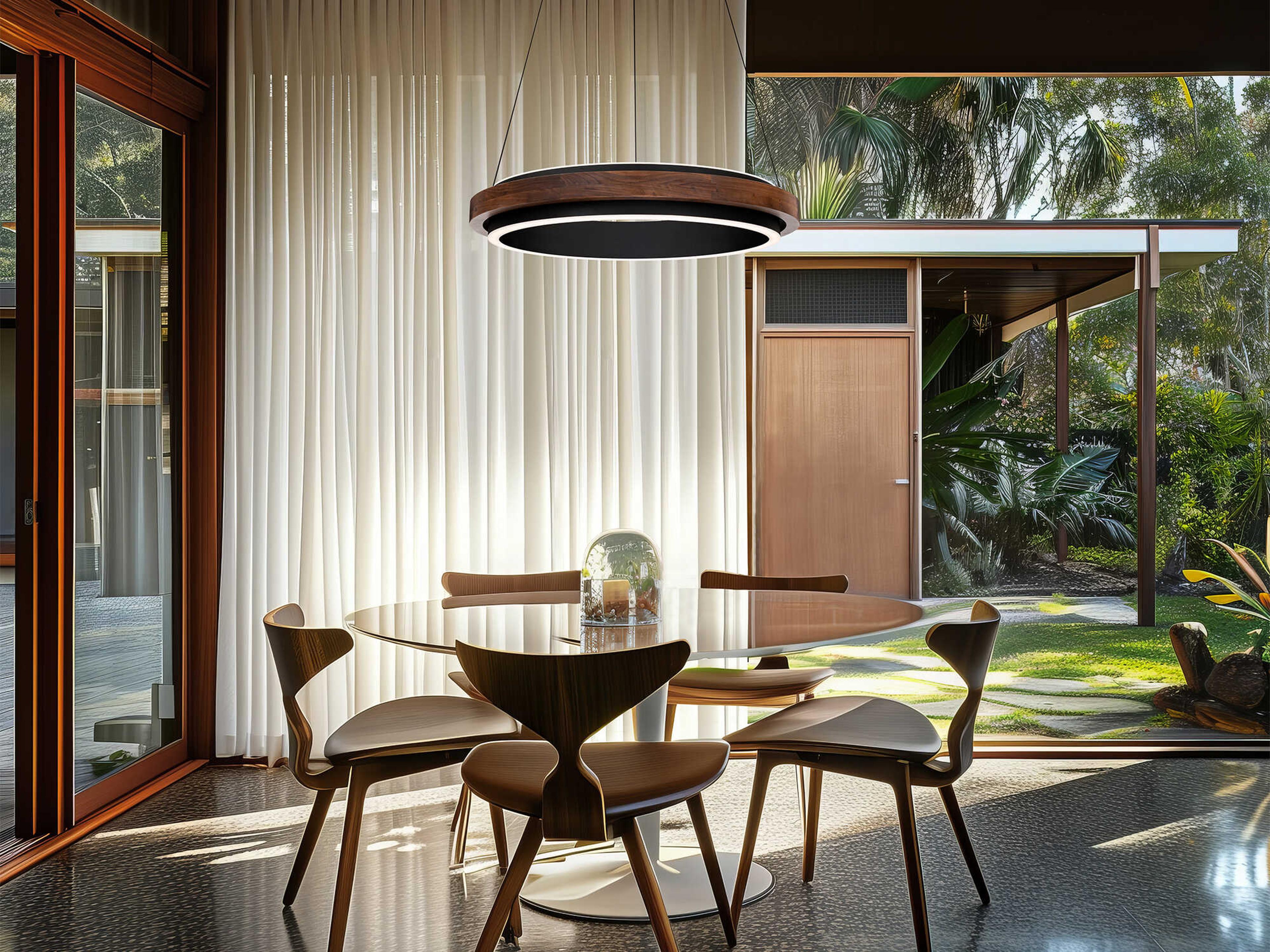 Modern Forms Delaney 1-Light Black Dark Walnut Brown Round Pendant