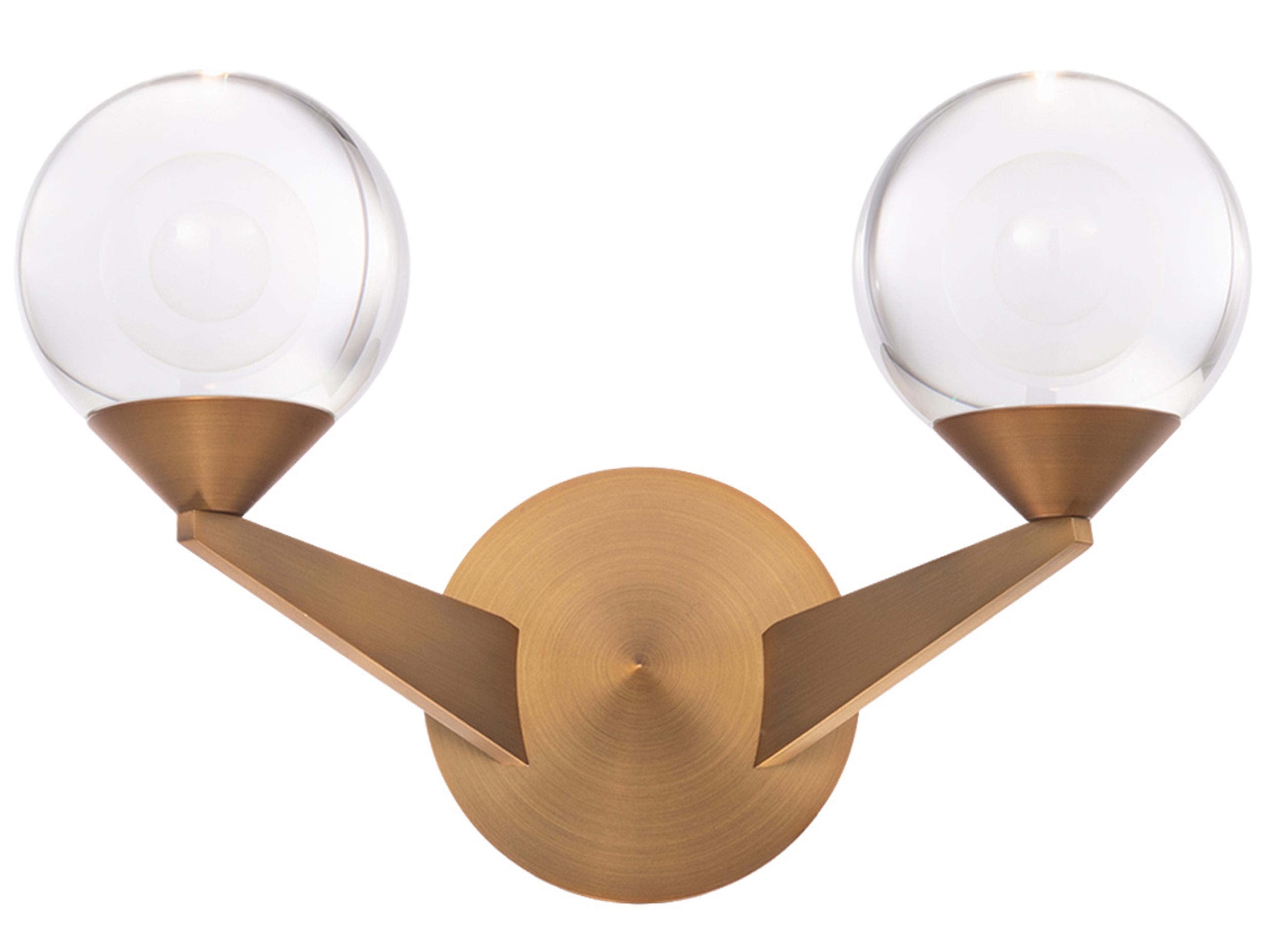 Double Bubble 2-Light Aged Brass Crystal LED Wall Sconce