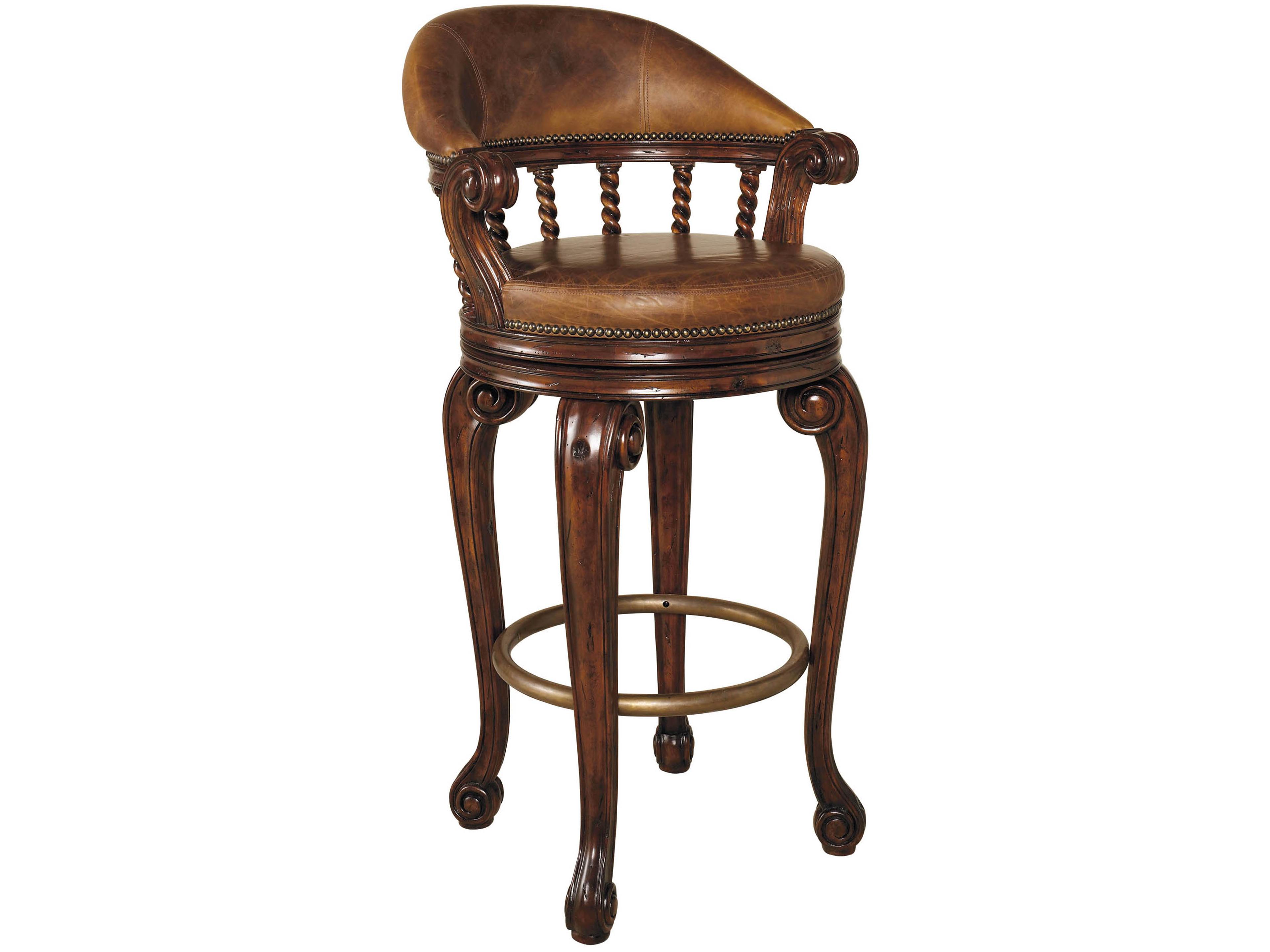 Leather Swivel Upholstered Mahogany Wood Dark Antique Lido Counter Stool