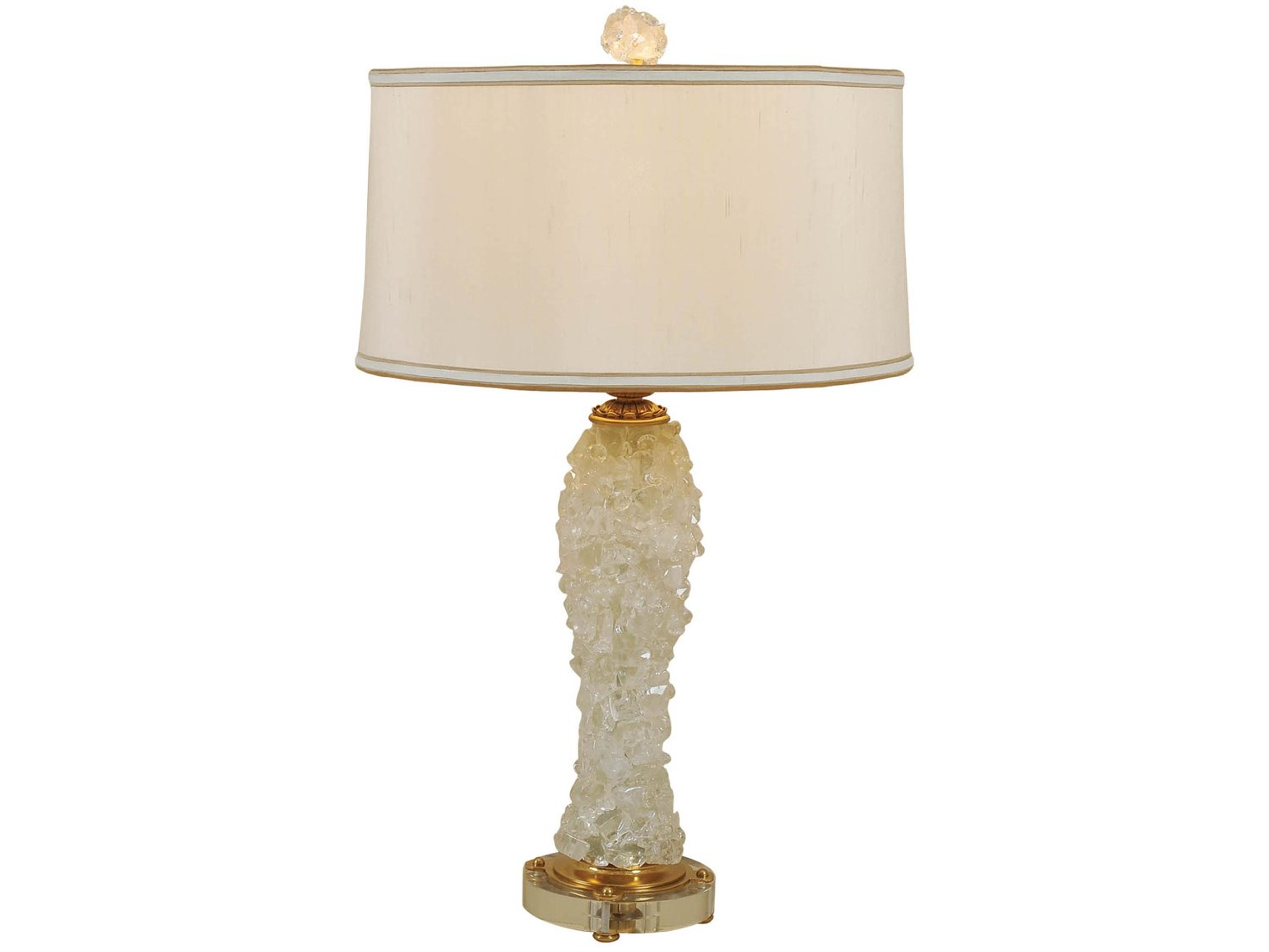 Rock Crystal Inlaid Brass Buffet Lamp