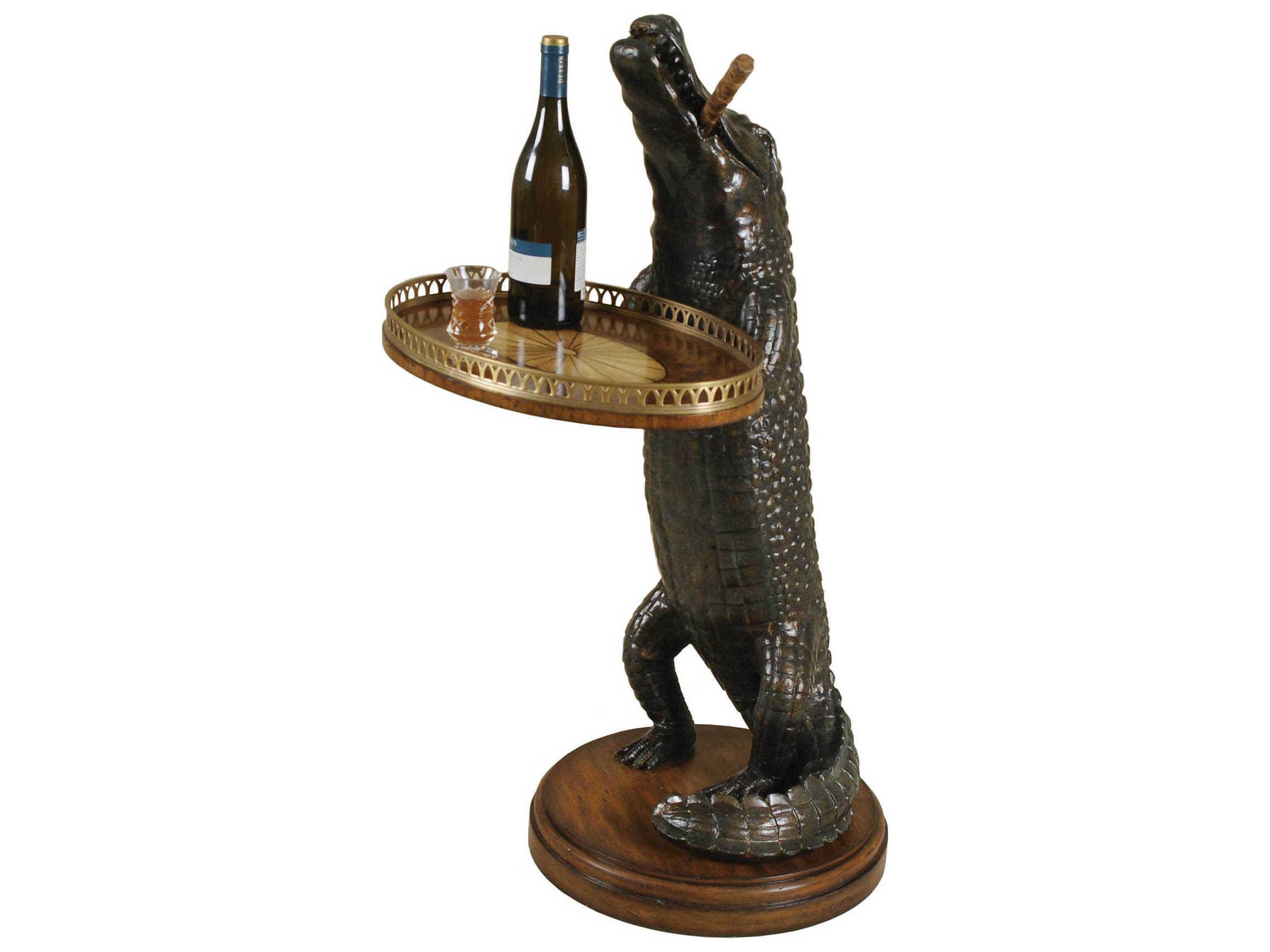 Alligator Oval Metal Verdigris Antique Brass End Table