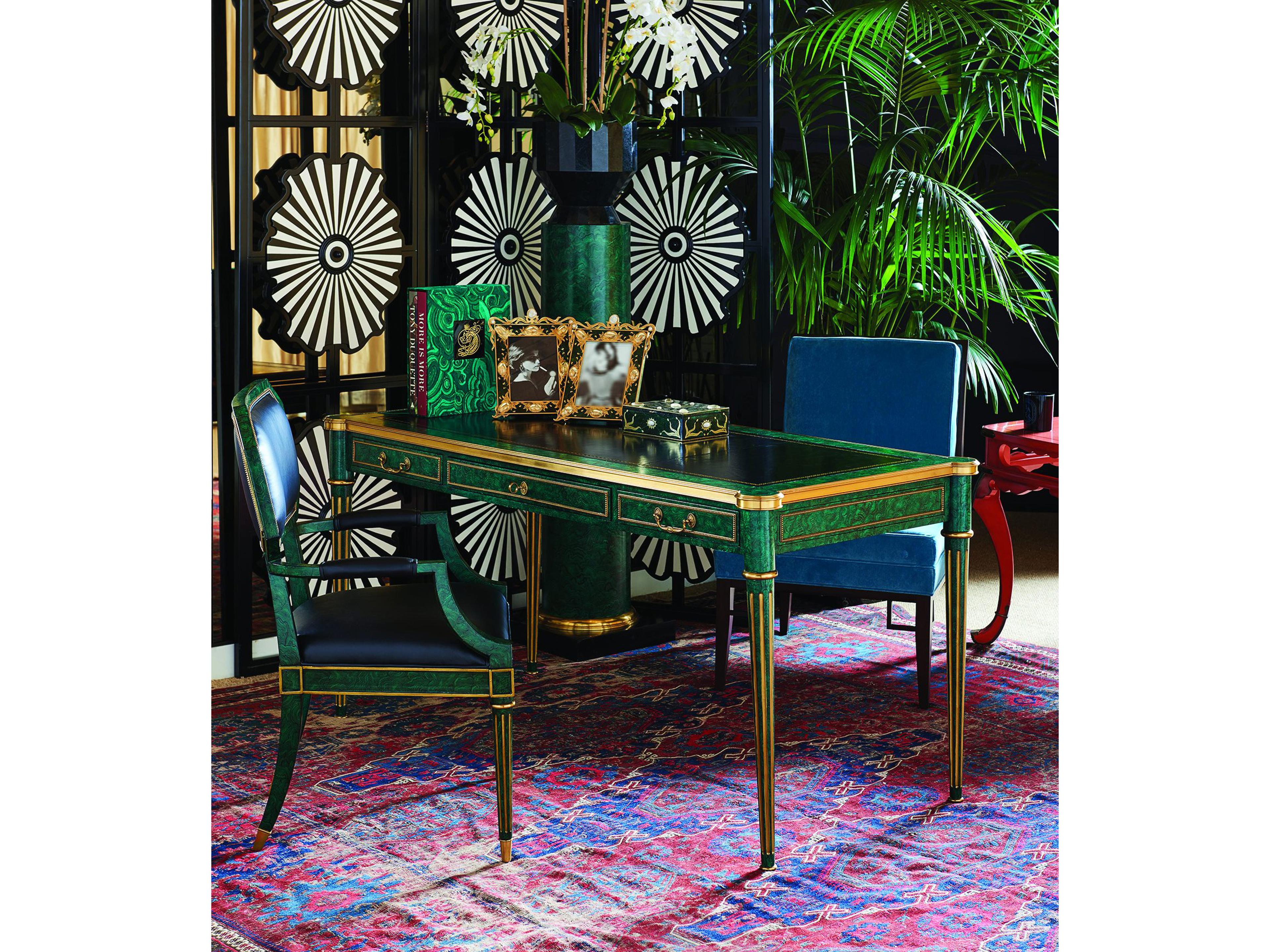 Maitland Smith Malaquita Faux Malachite Black Green Secretary Desk