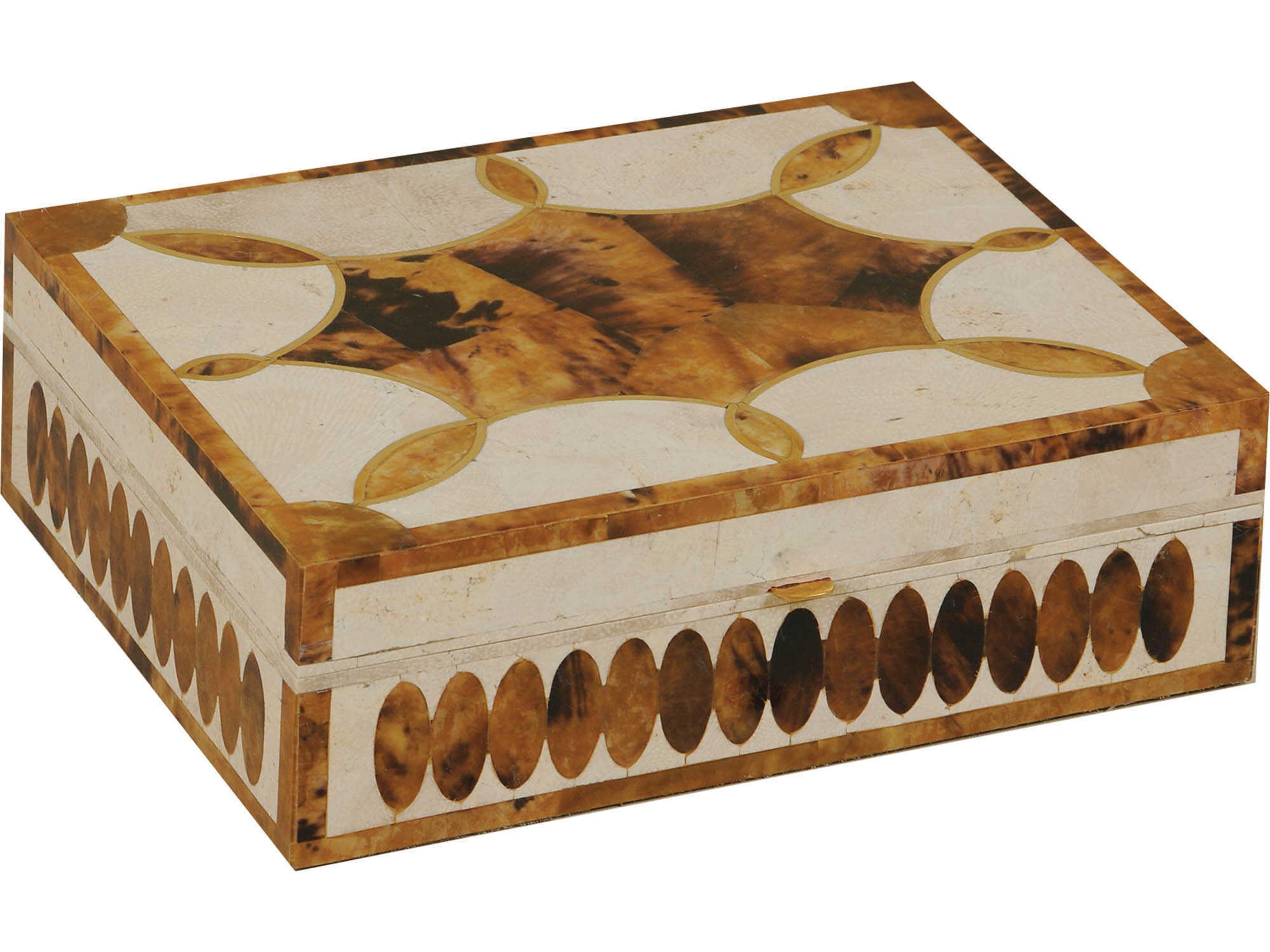 Maitland Smith White Fossil Stone / Tiger Penshell Stonely Box