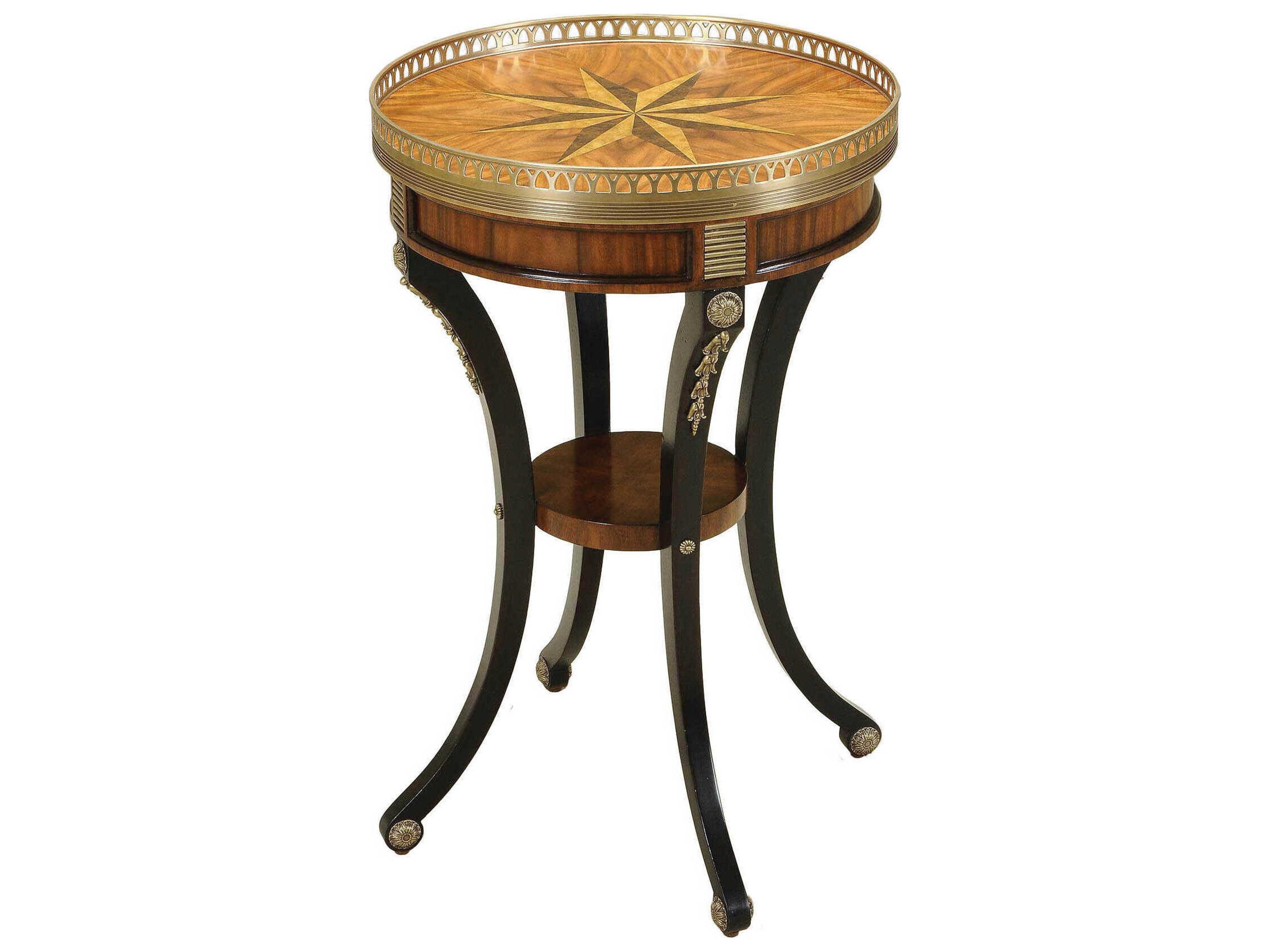 Maitland Smith Compass Round Wood Black Vendome End Table