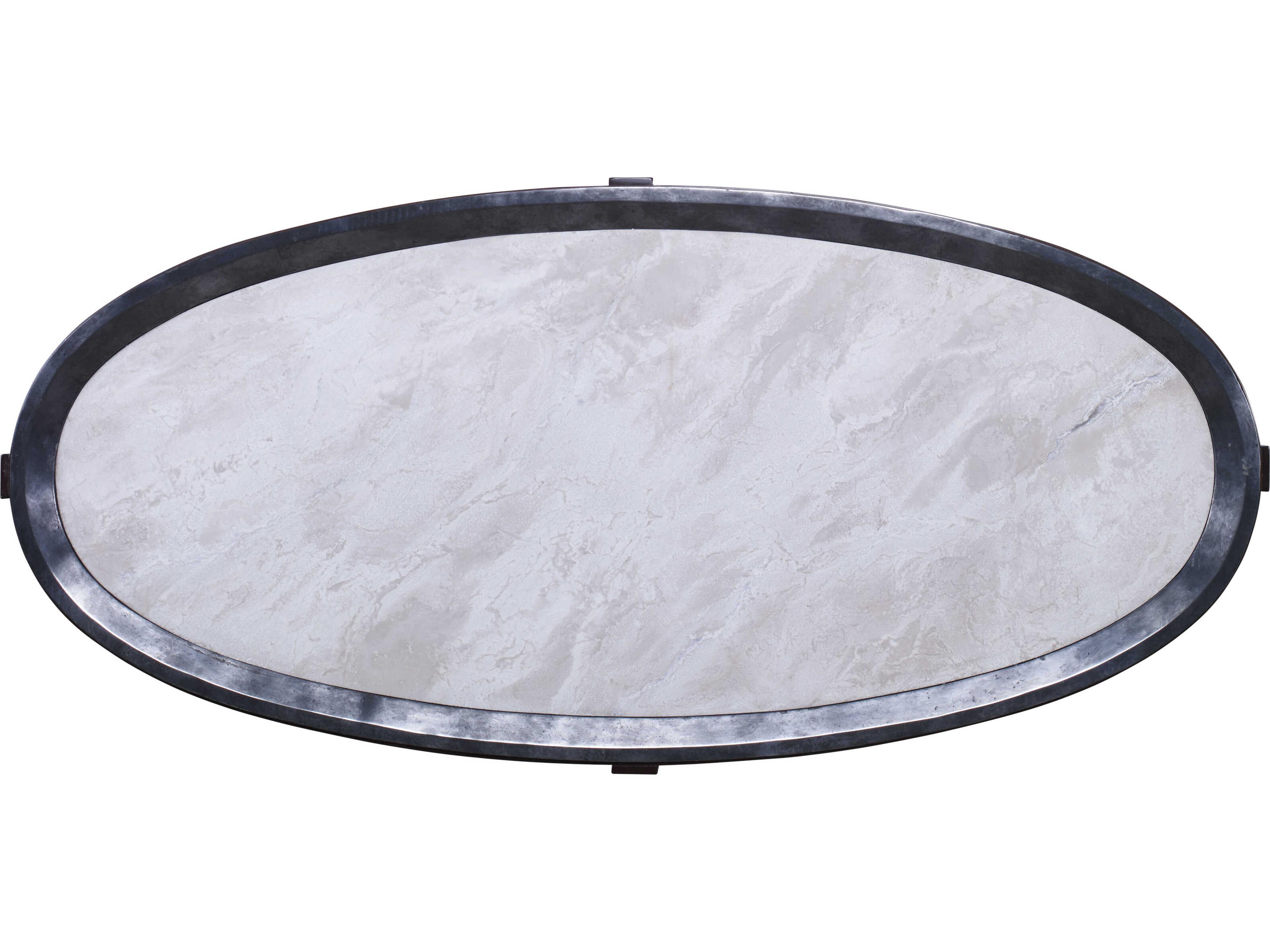 Maitland Smith Winthrop Oval Stone Dark Walnut Cocktail Table