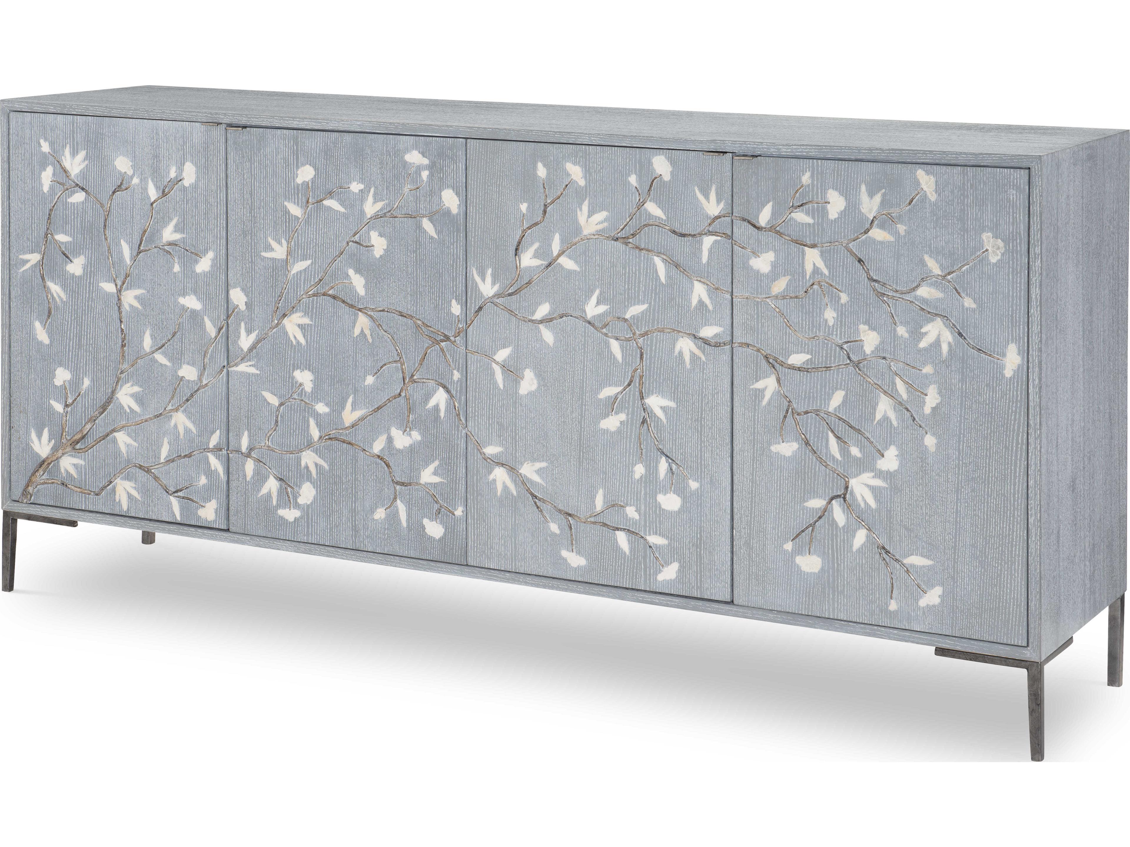 Maitland Smith Blossom Chiffonier 78" Walnut Wood Gray Sideboard