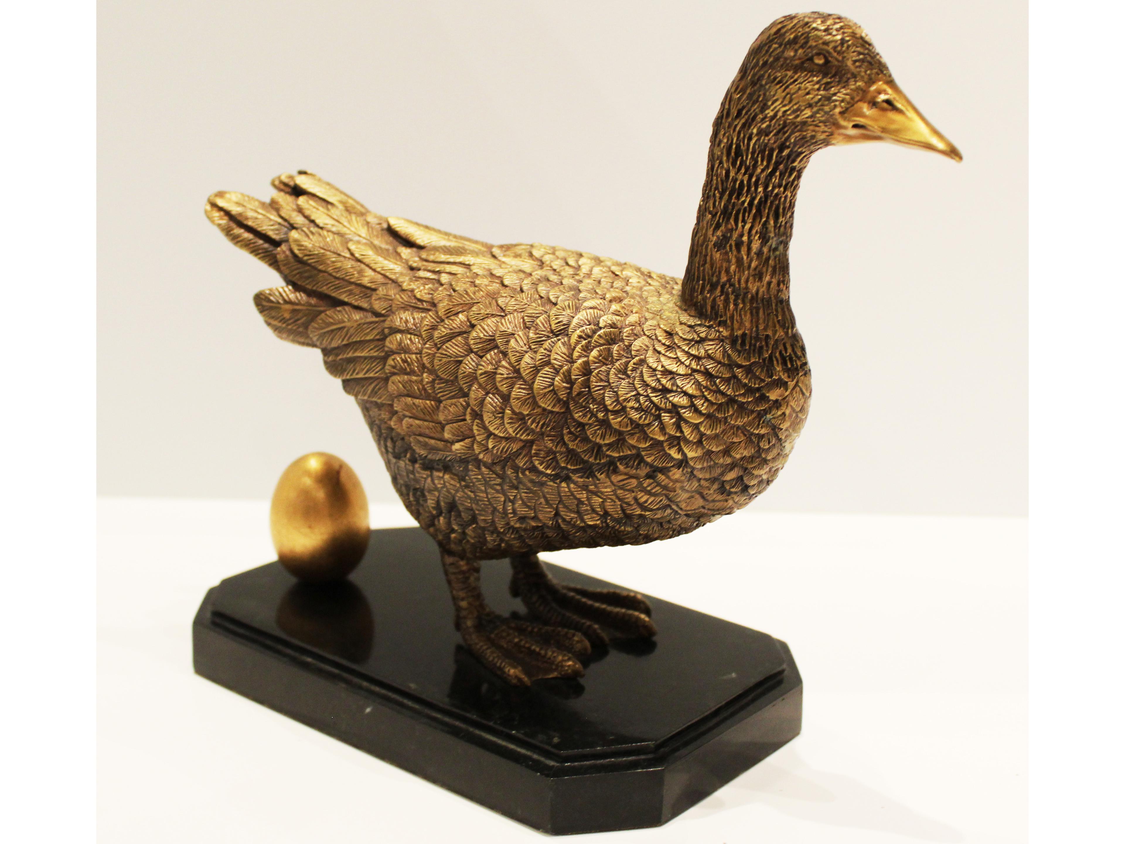 Maitland Smith Antique Bronze Golden Goose Sculpture