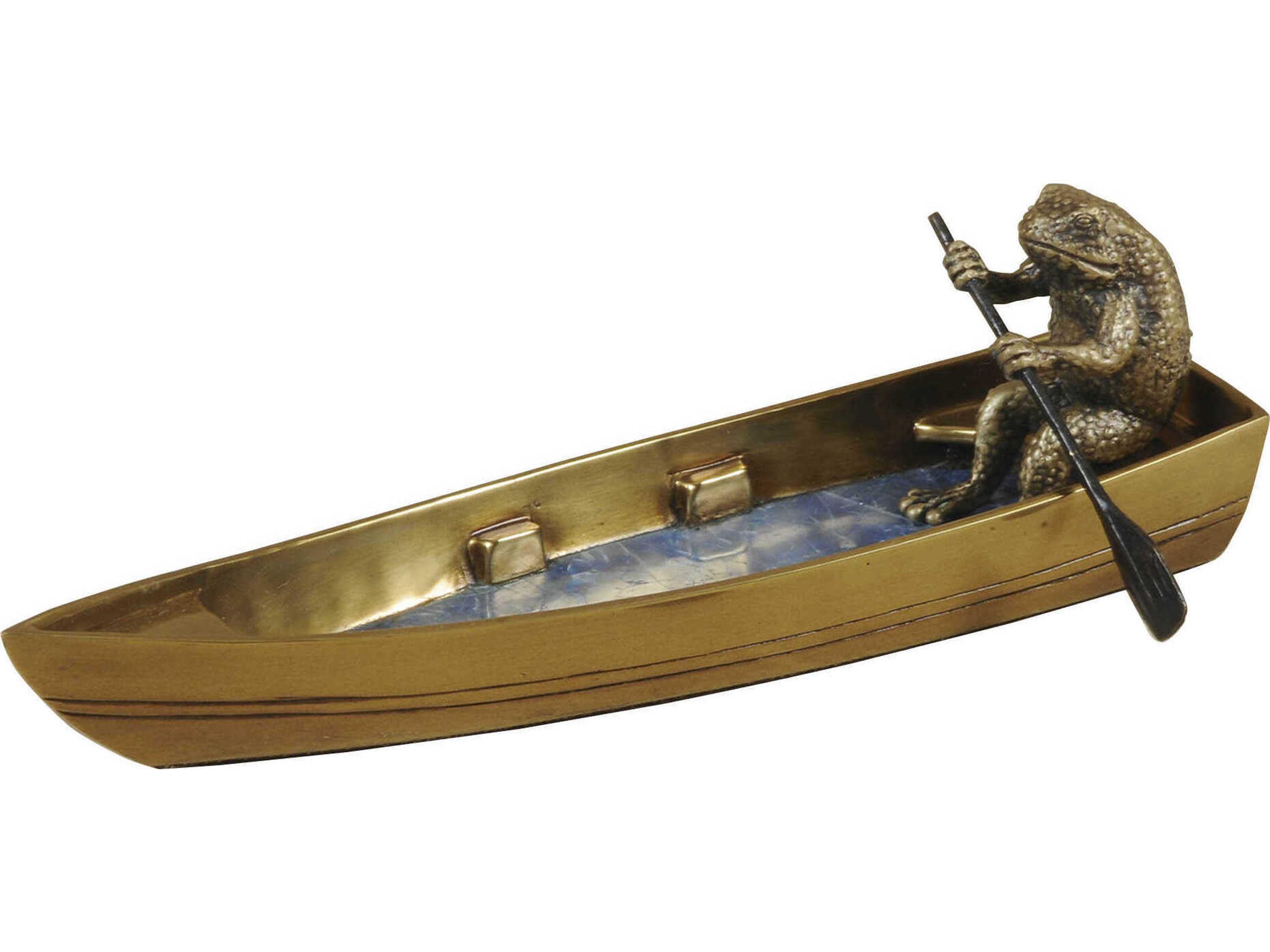 Maitland Smith Antique Cast Brass Rowing Frog Sculpture