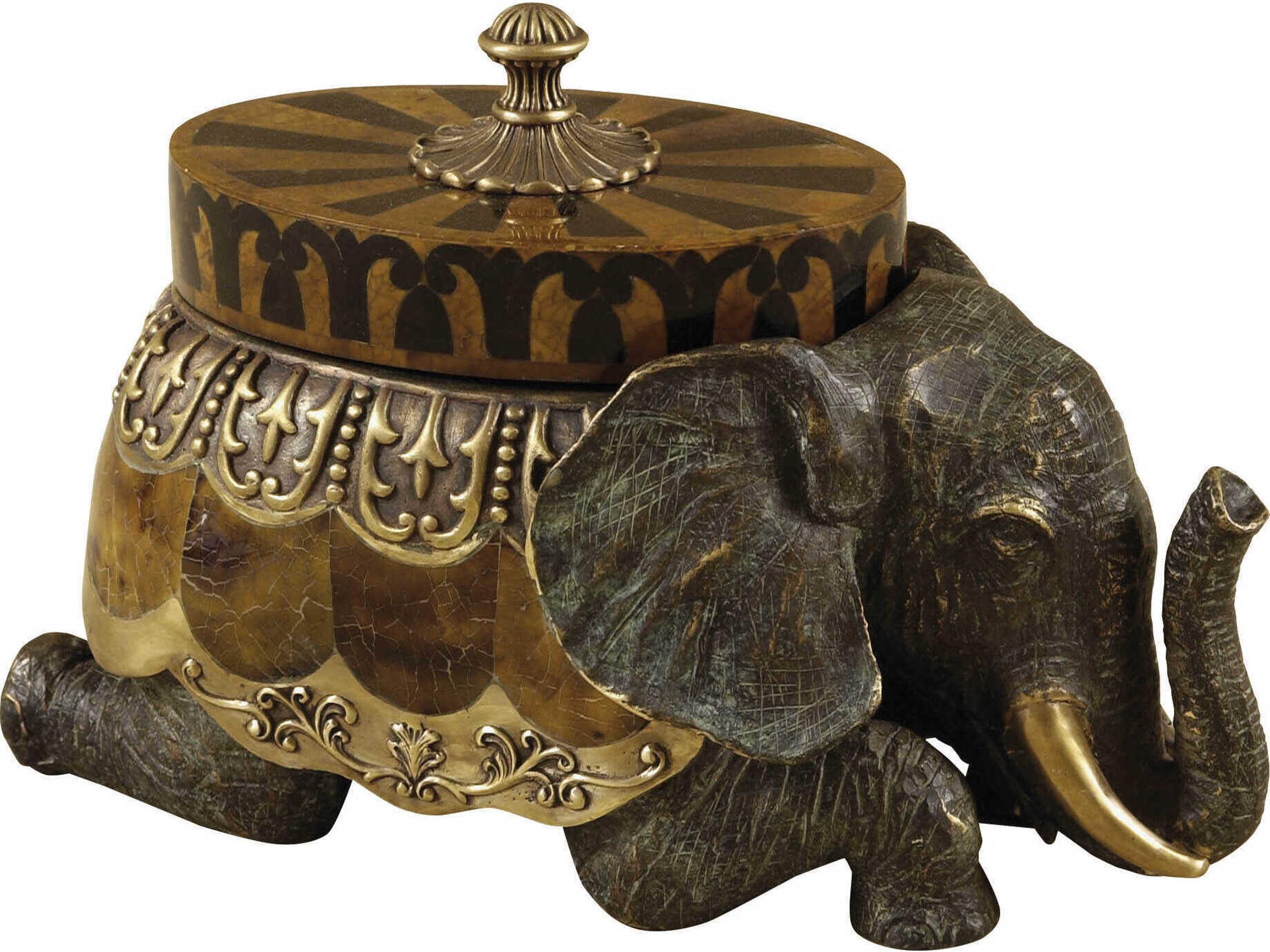 Maitland Smith Dark Bronze / Verdigris Kneeling Elephant Box