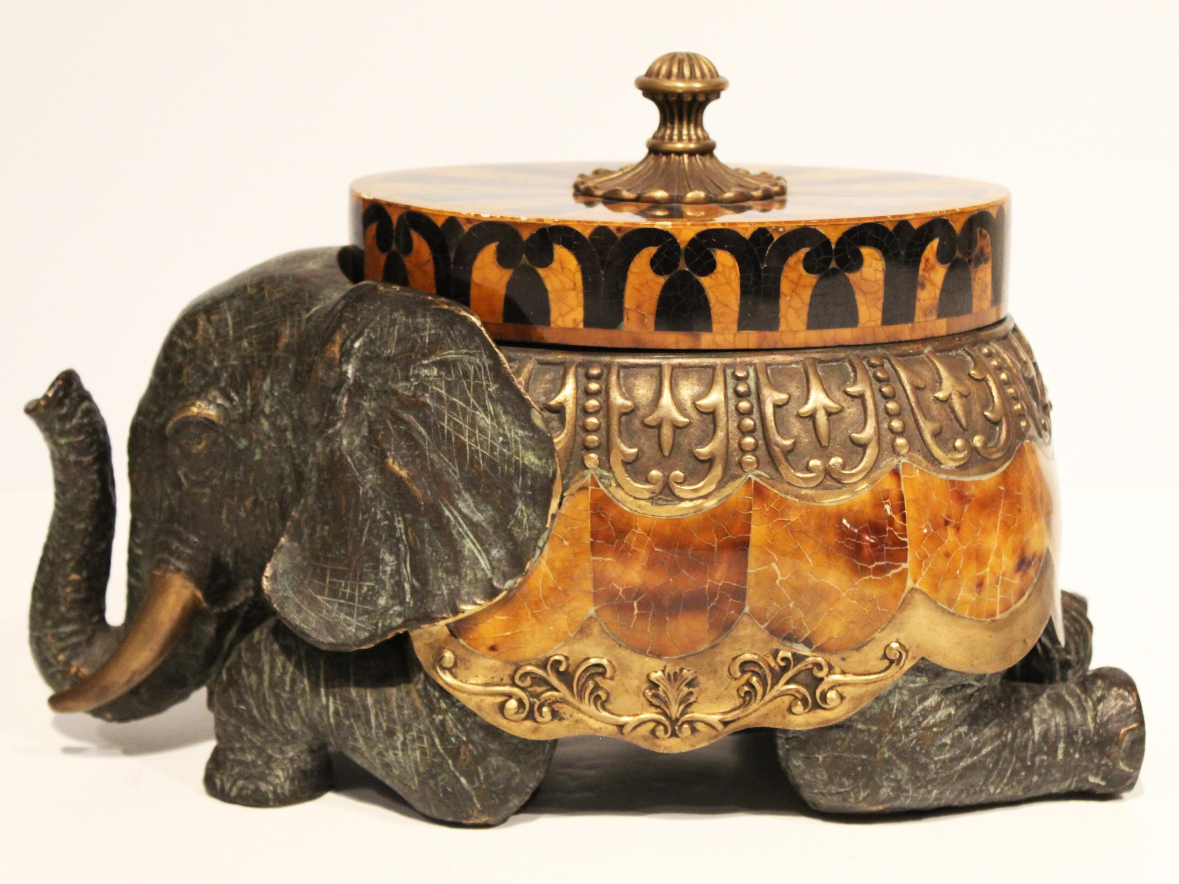 Maitland Smith Dark Bronze / Verdigris Kneeling Elephant Box