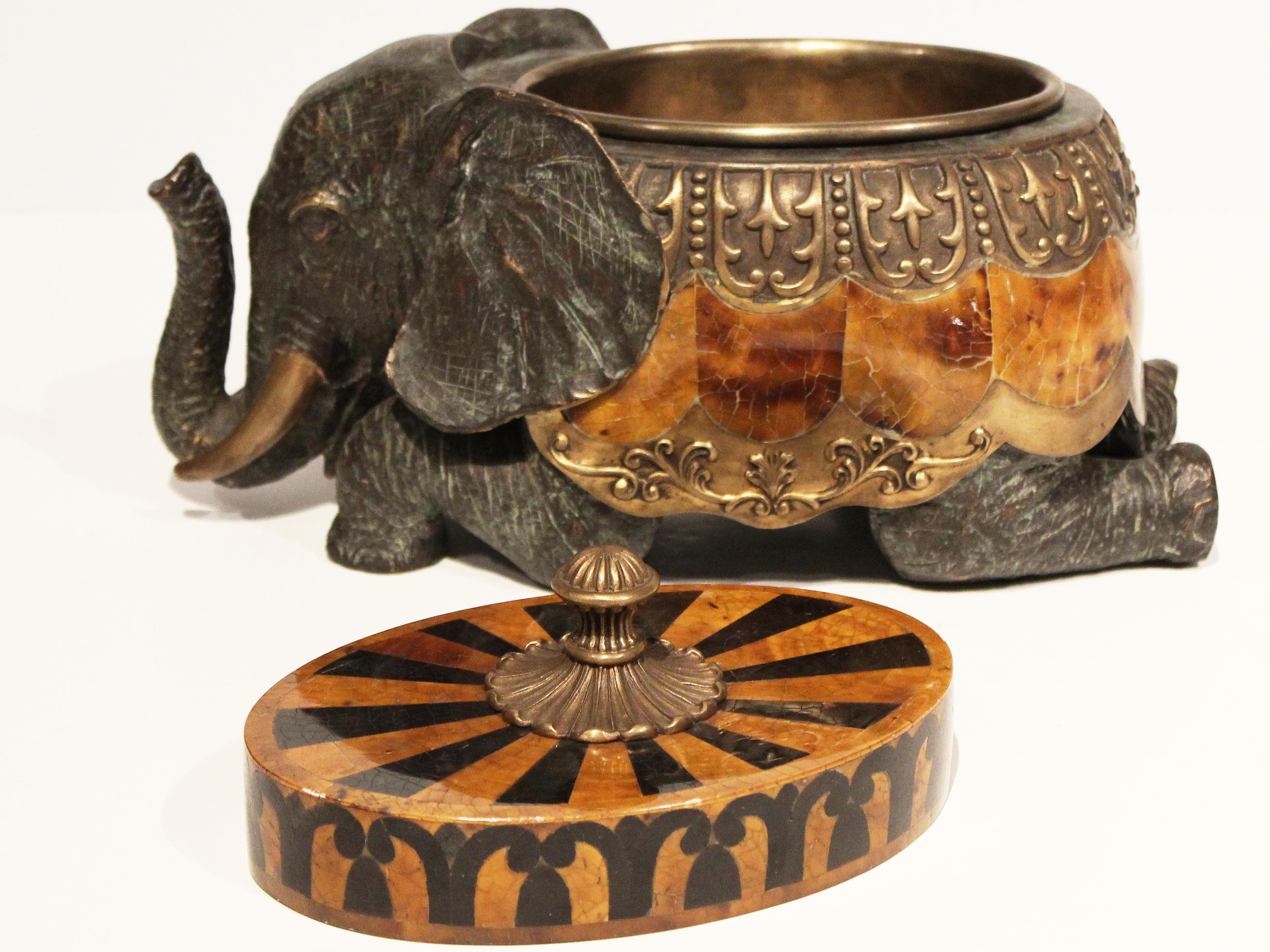 Maitland Smith Dark Bronze / Verdigris Kneeling Elephant Box