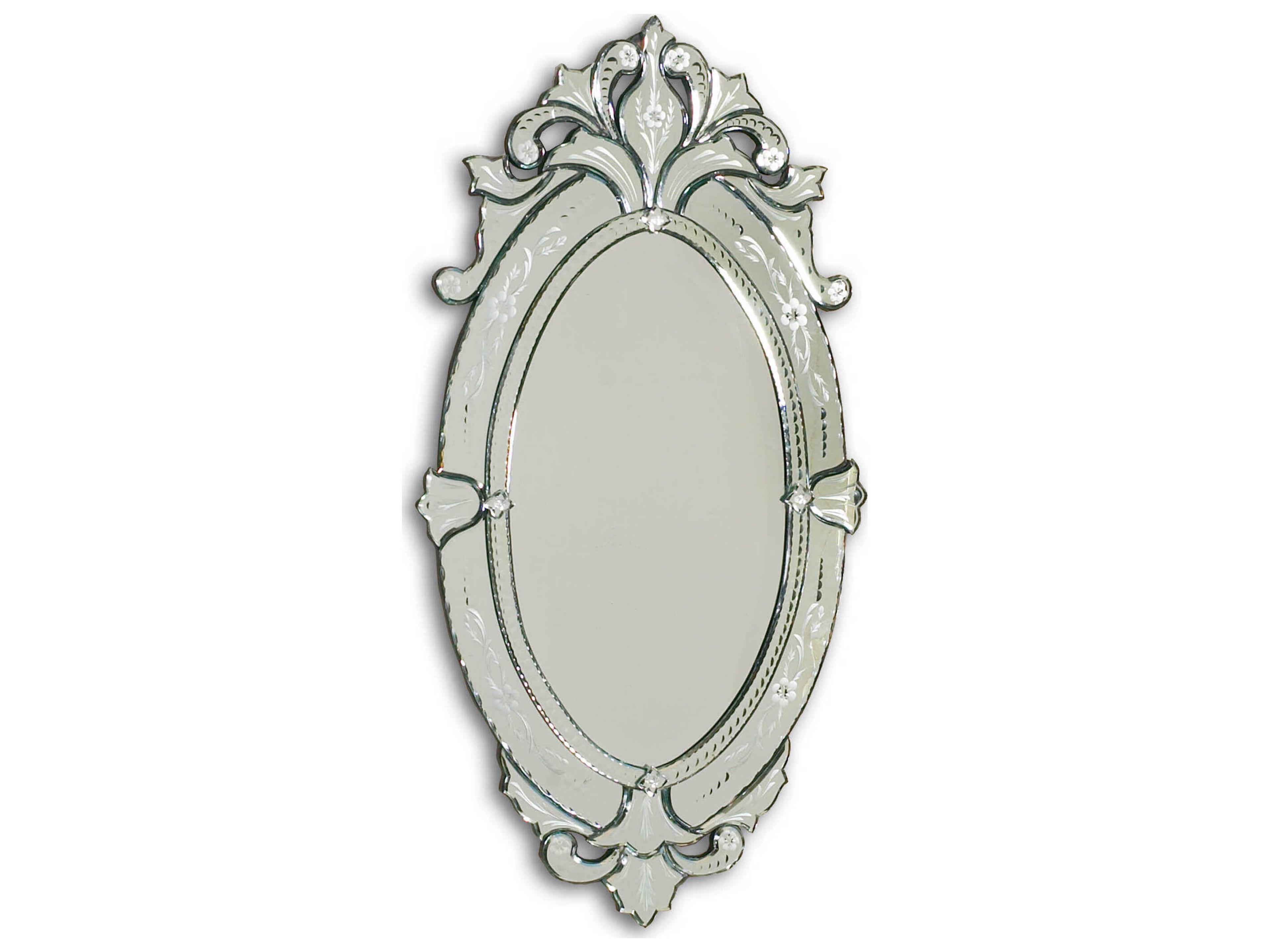 San Marco Hand Cut Etched Oval Wall Mirror Clear Finish