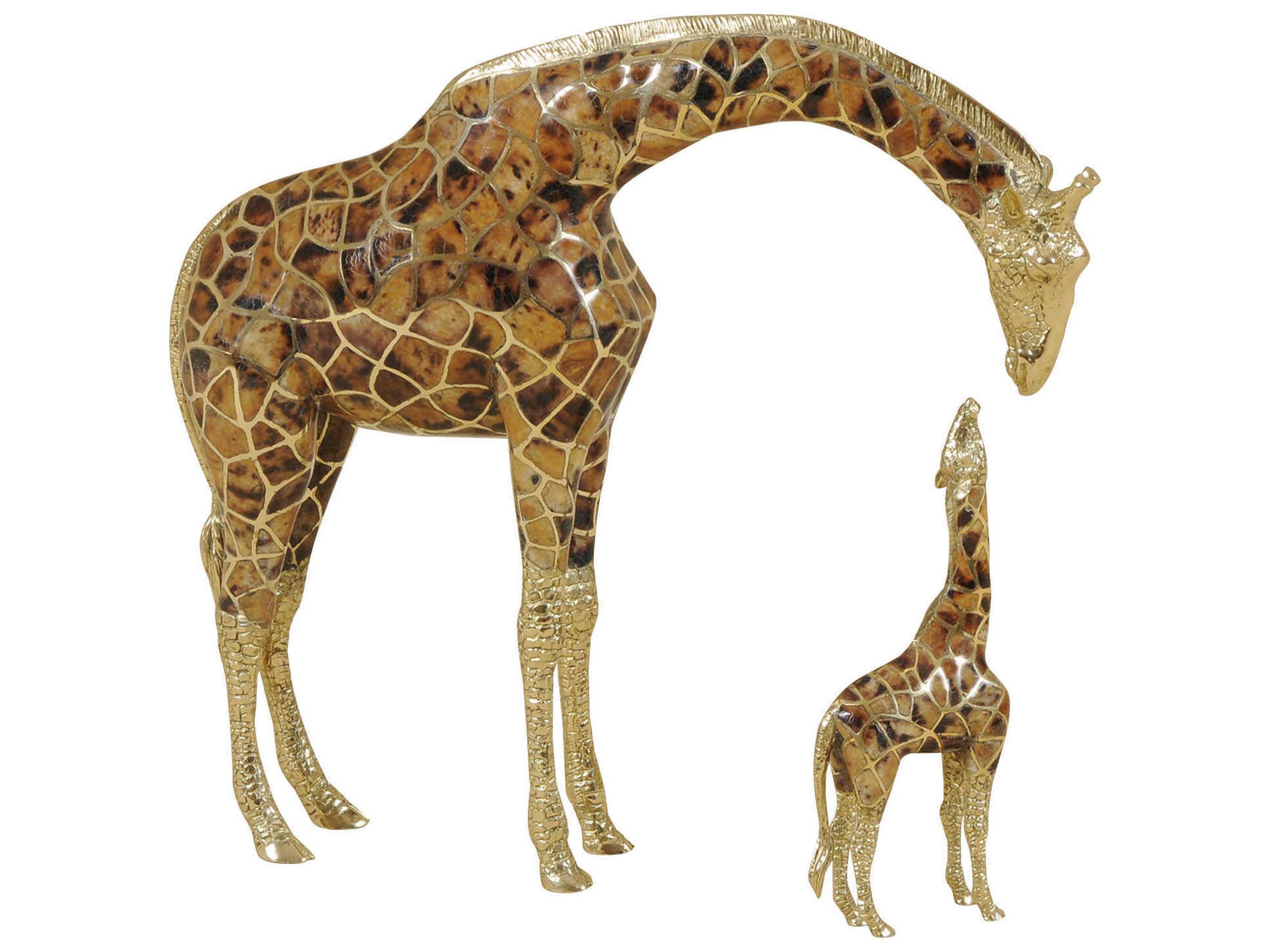 Maitland Smith Polished Cast Brass Mother's Pride Giraffes Sculpture Set of 2