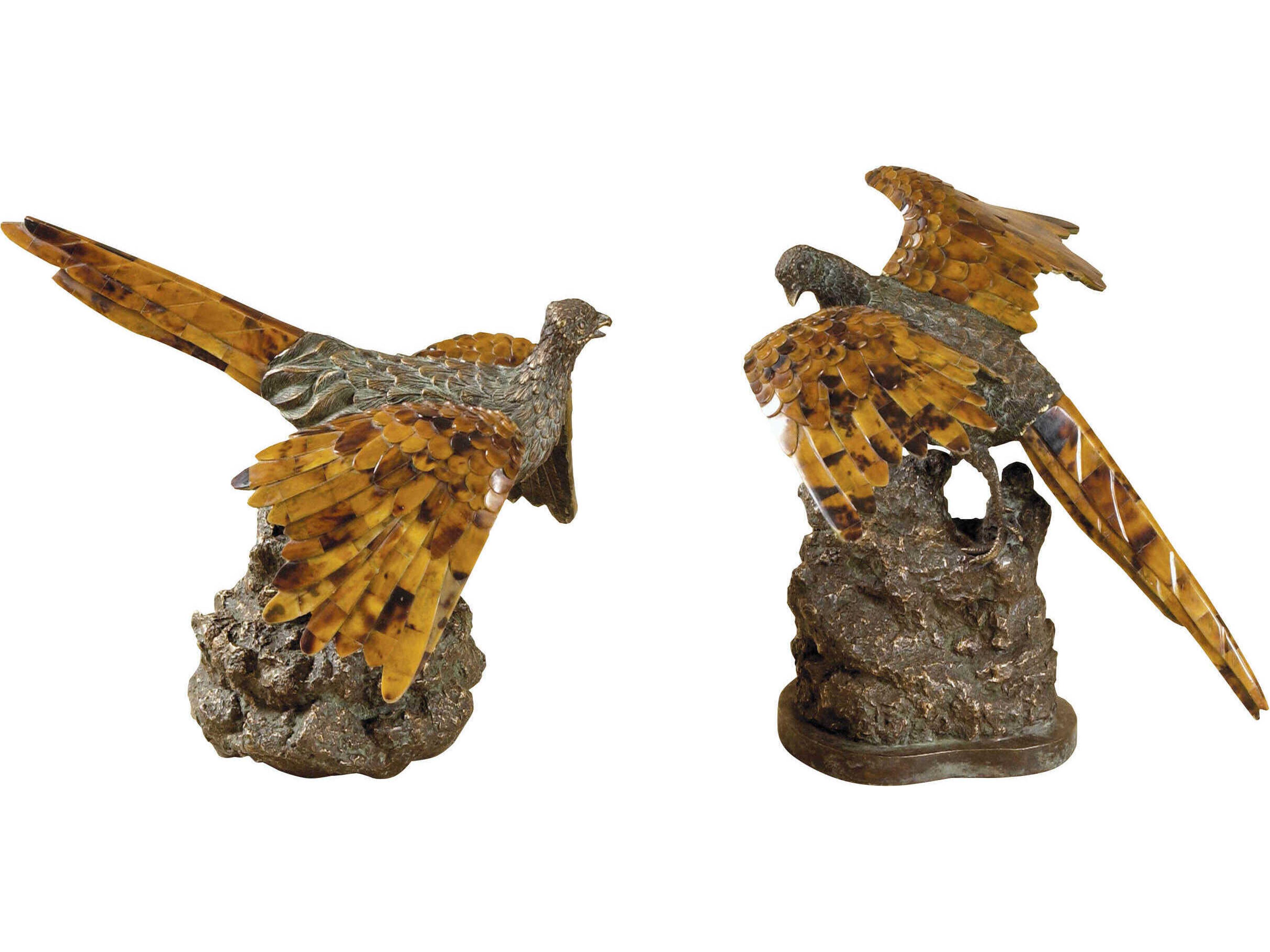 Maitland Smith Verdigris Brass Game Bird Sculptures Set of 2