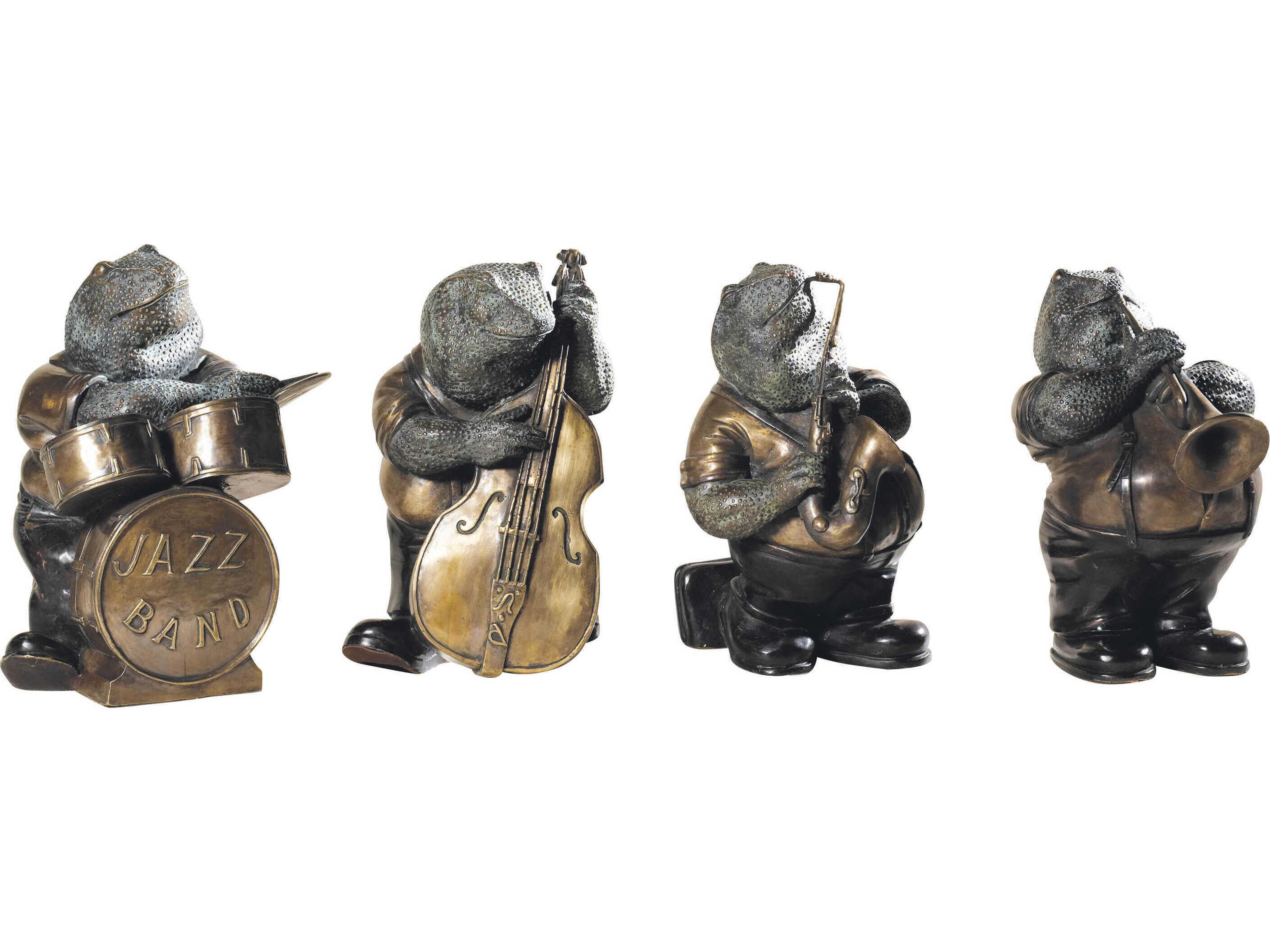 Maitland Smith Antique Brass Frog Band Sculptures Set of 4