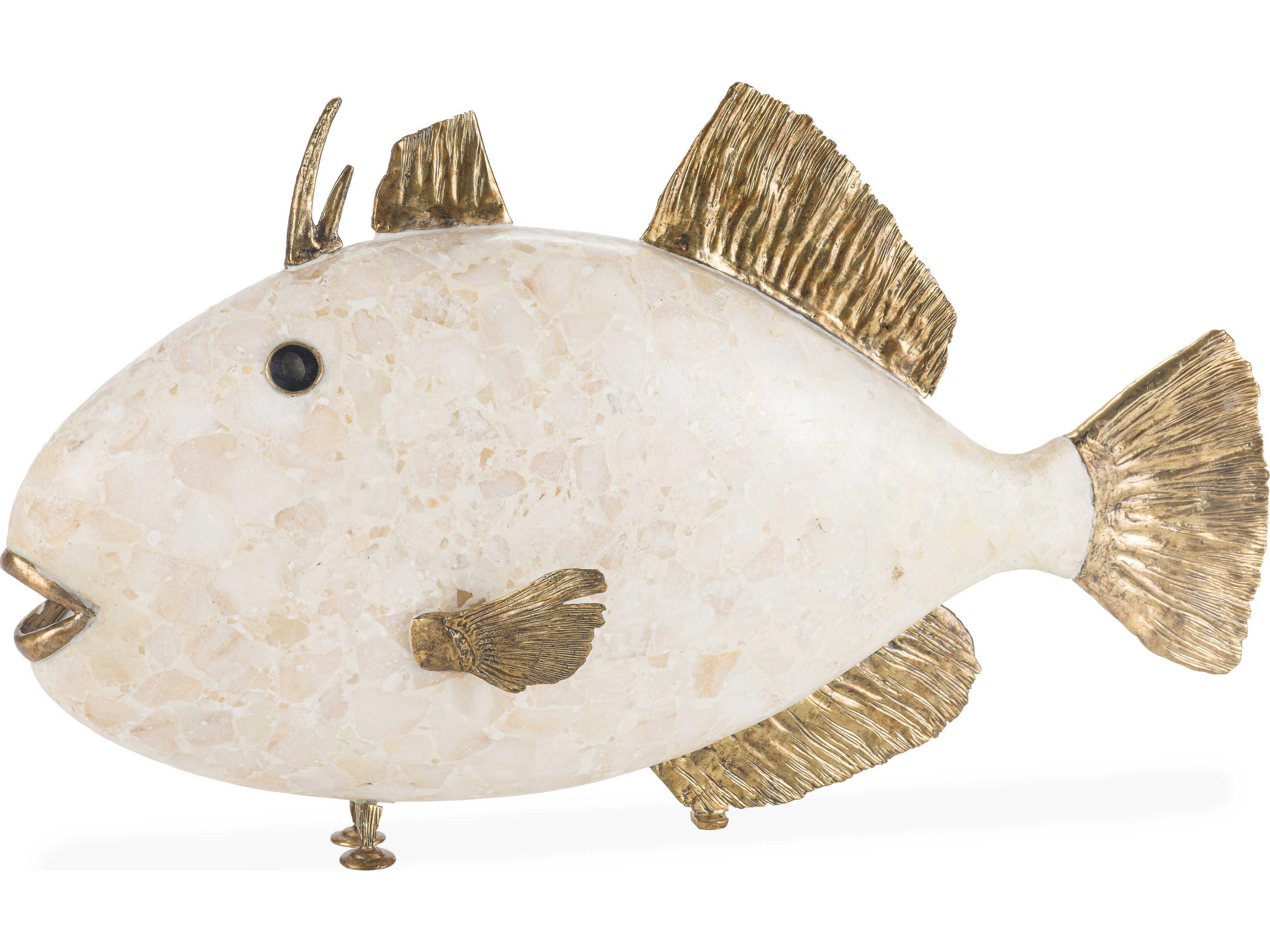 Crystal Stone / Brass Trigger Fish Decorative Sculpture