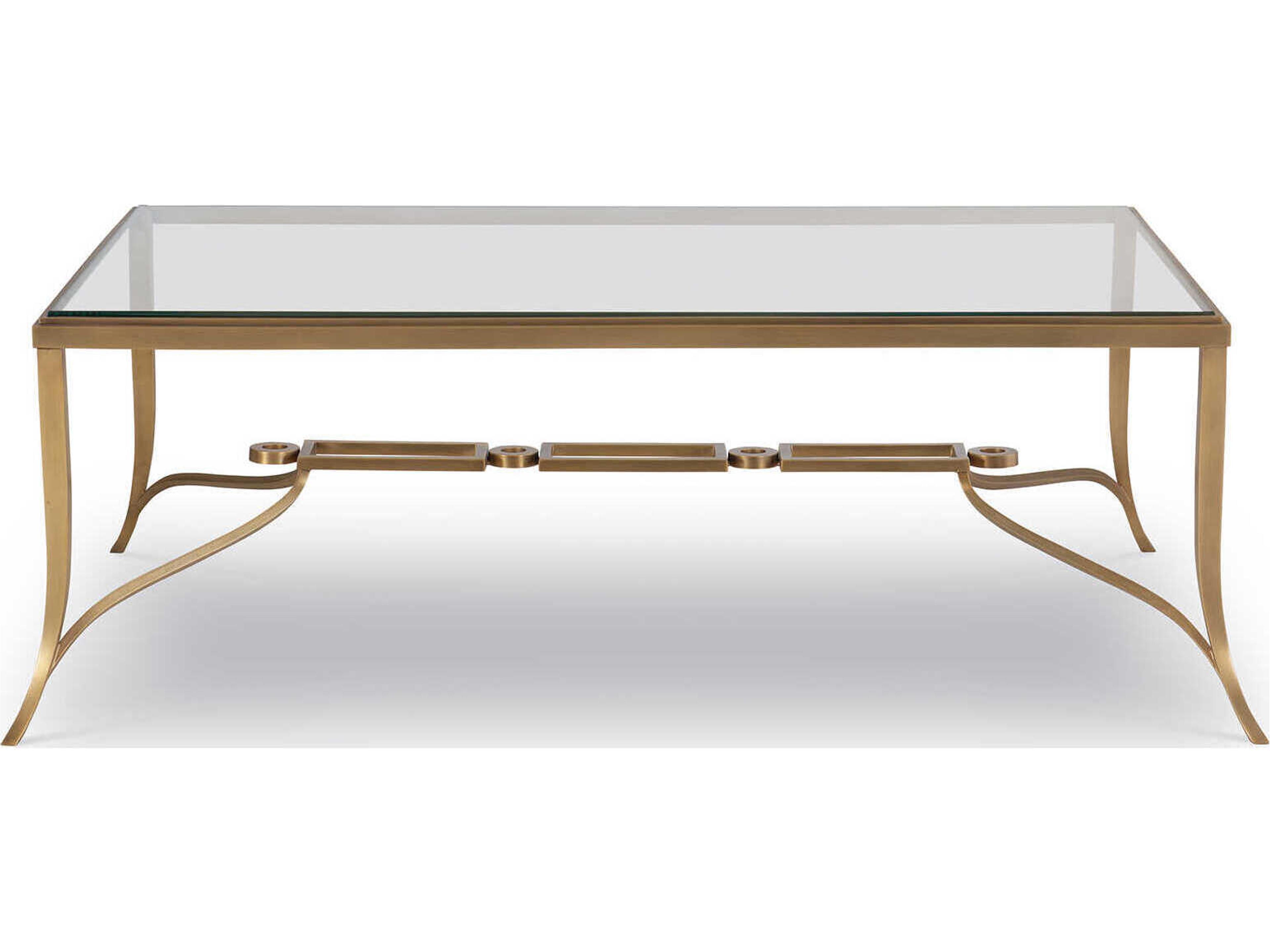Cortona Rectangular Glass Antiqued Brass Cocktail Table
