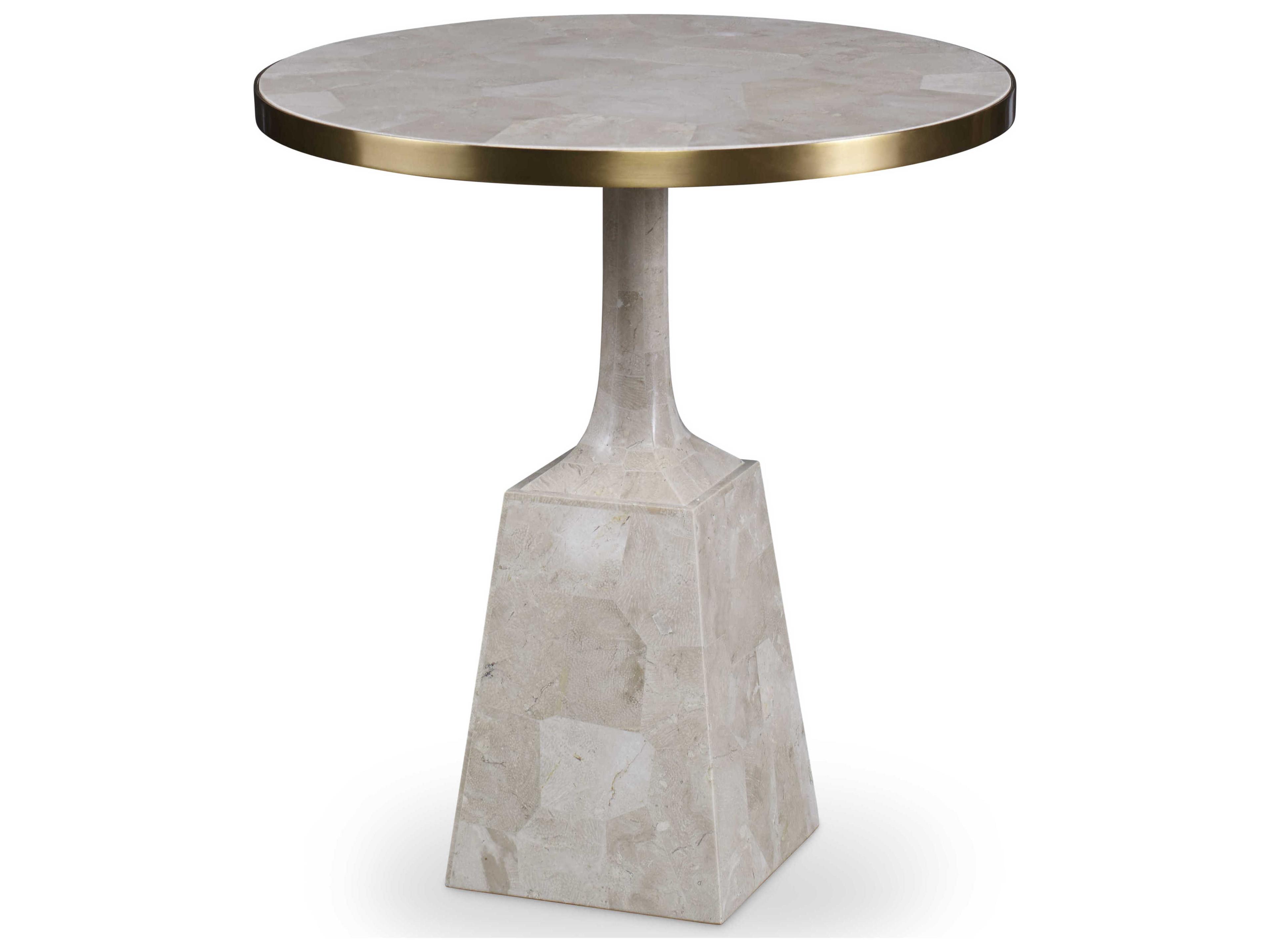 Round Stone White End Table