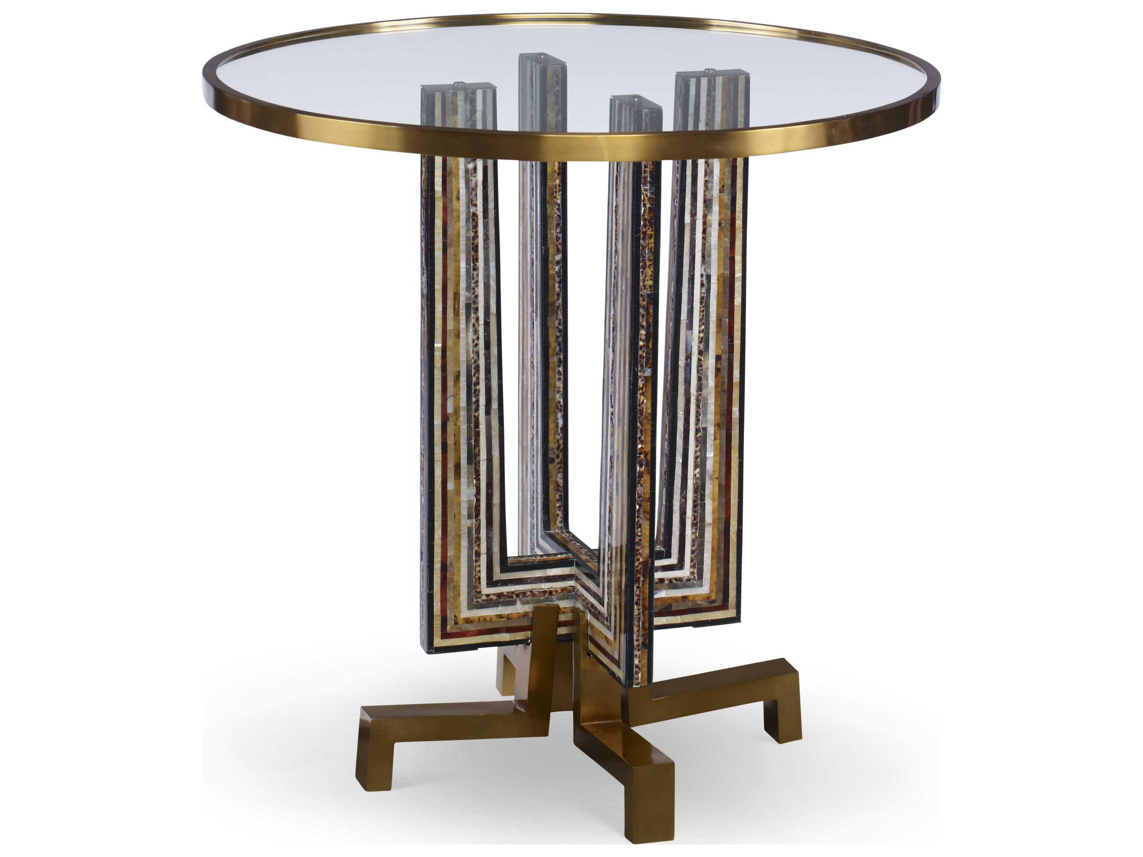 Maitland Smith Maya Round Glass Soft Cast Brass End Table