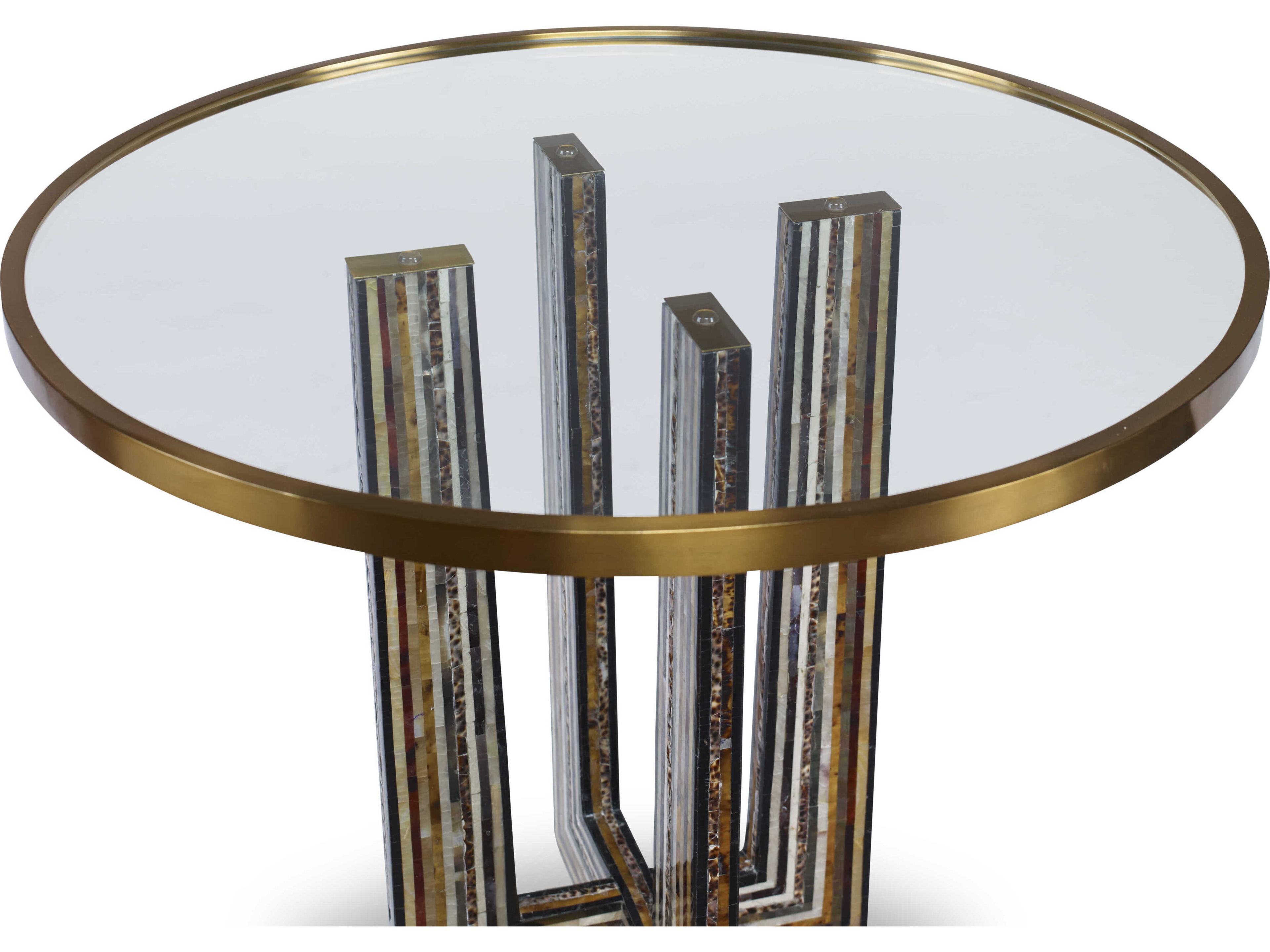 Maitland Smith Maya Round Glass Soft Cast Brass End Table