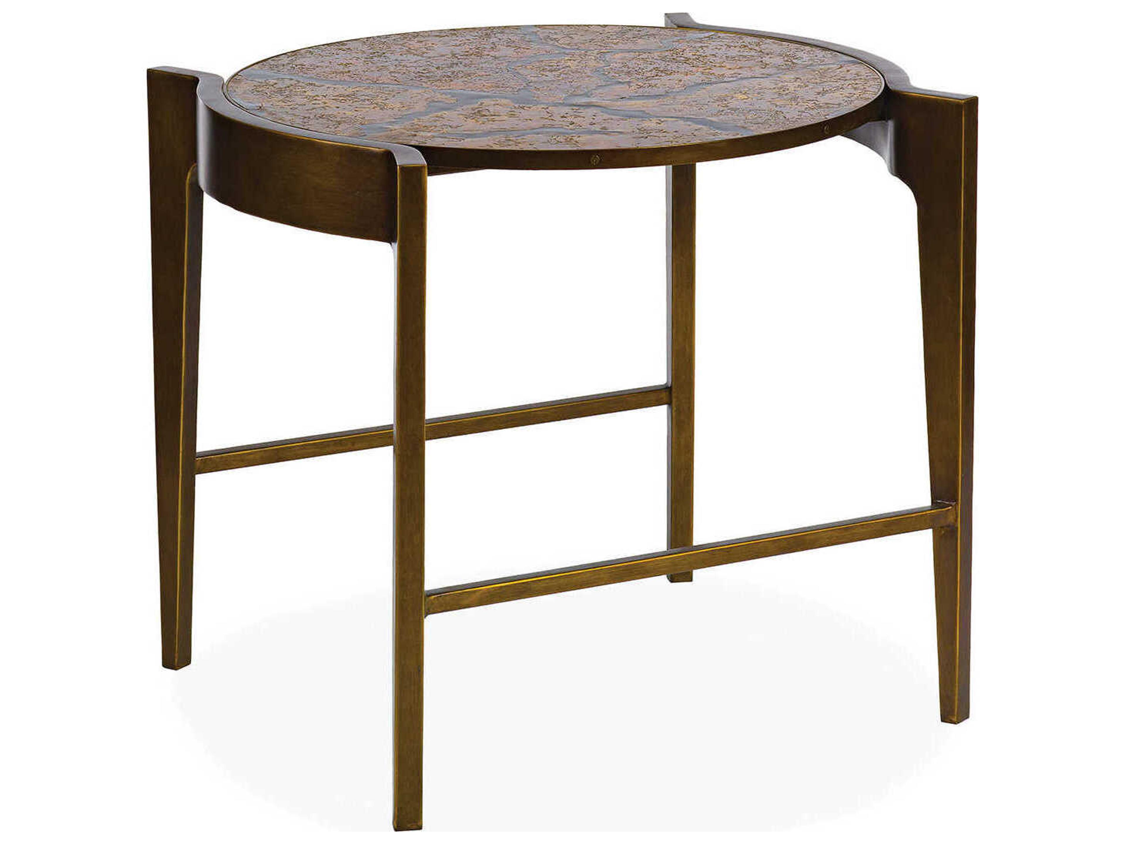 Flow Round Metal Antiqued Brass End Table