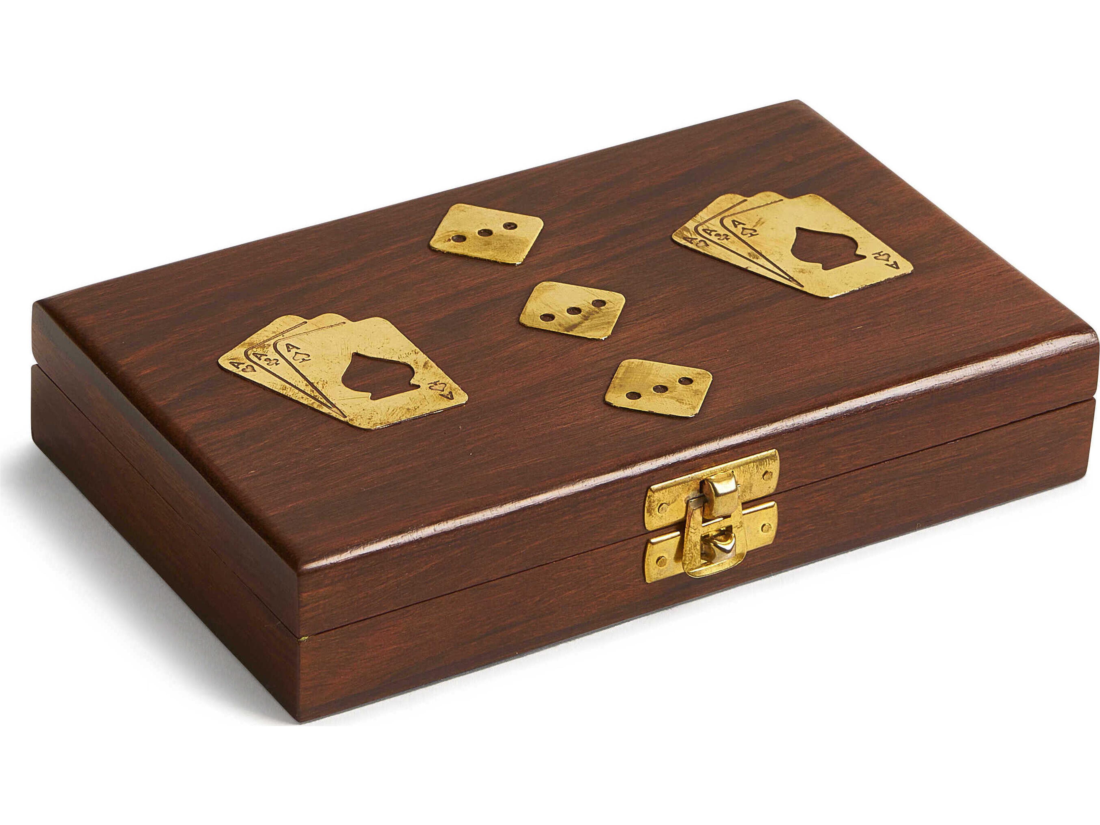 Rosewood / Satin Brass Card Box With Dice