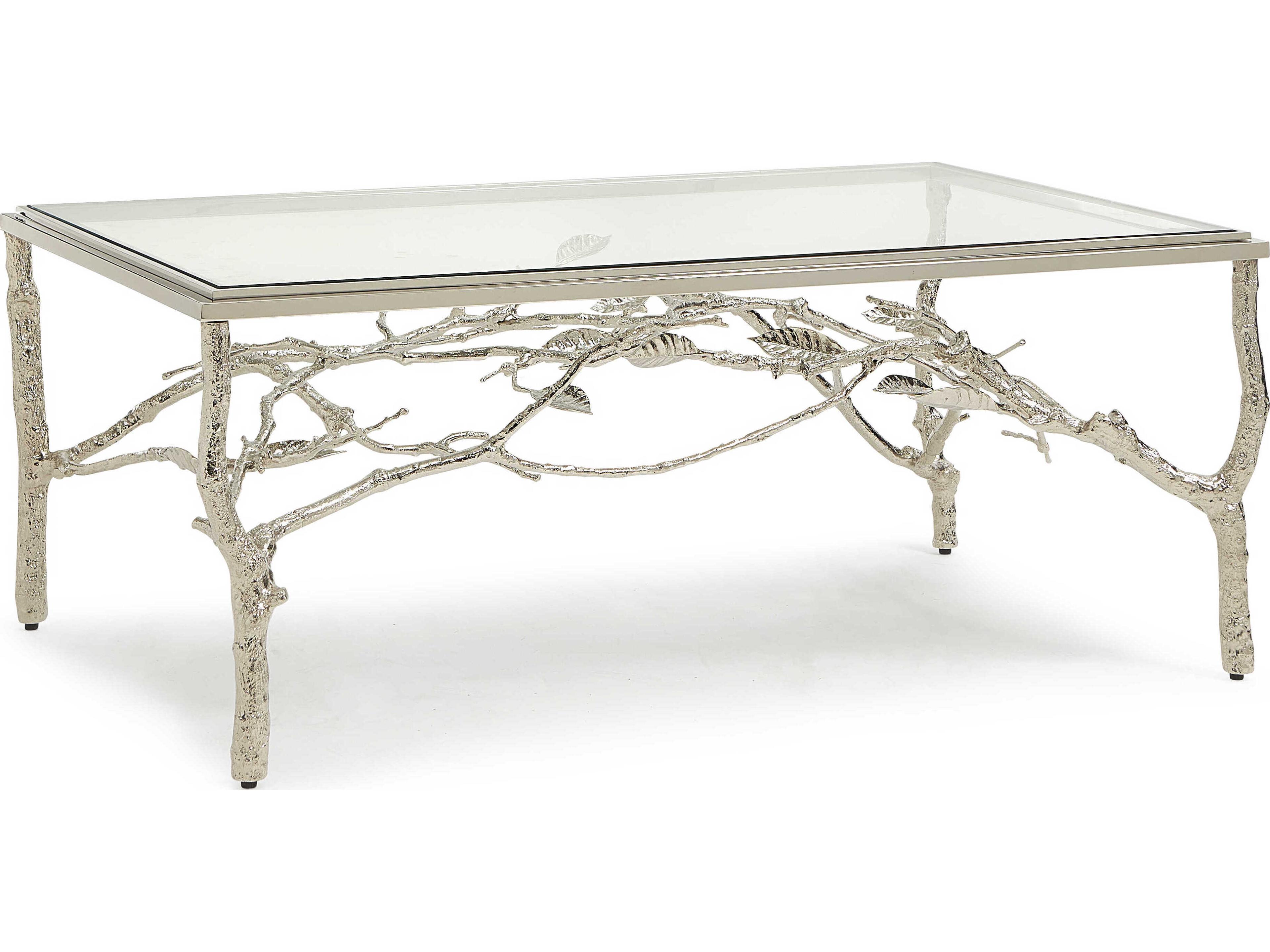 Maitland Smith Twig Rectangular Glass Silver Cocktail Table