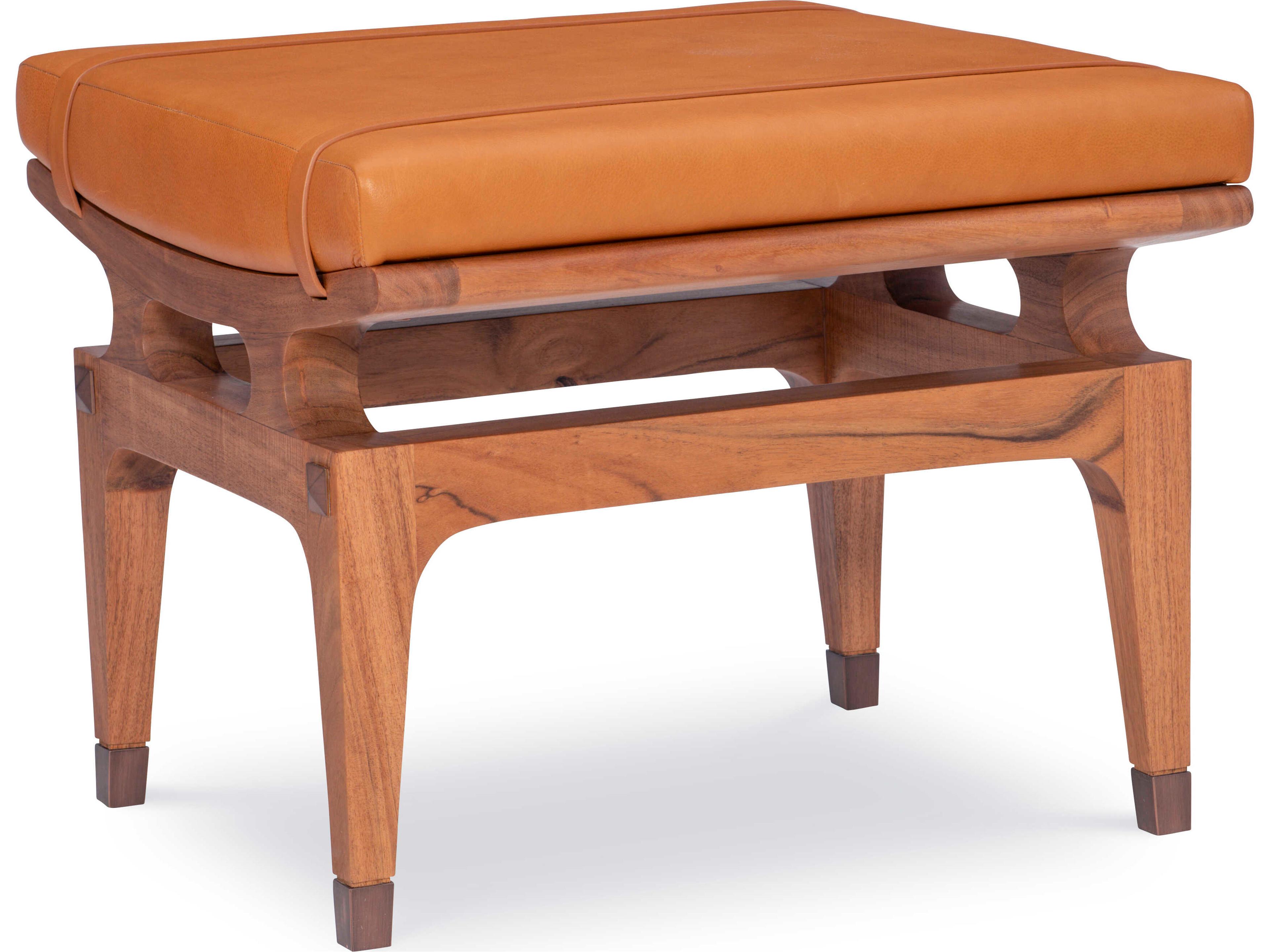 Maitland Smith Saddle Back Brown Faux Leather Ottoman