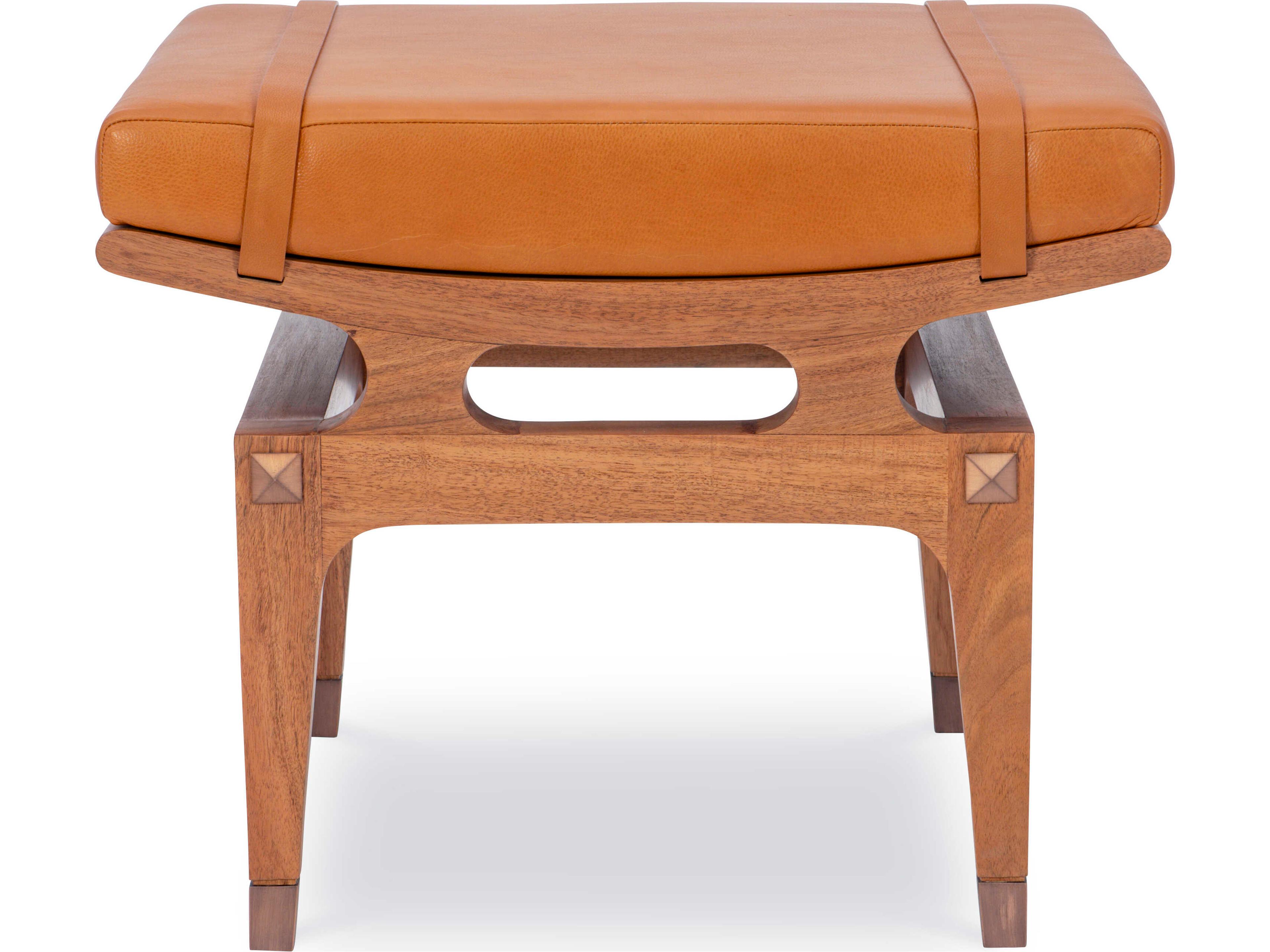 Maitland Smith Saddle Back Brown Faux Leather Ottoman