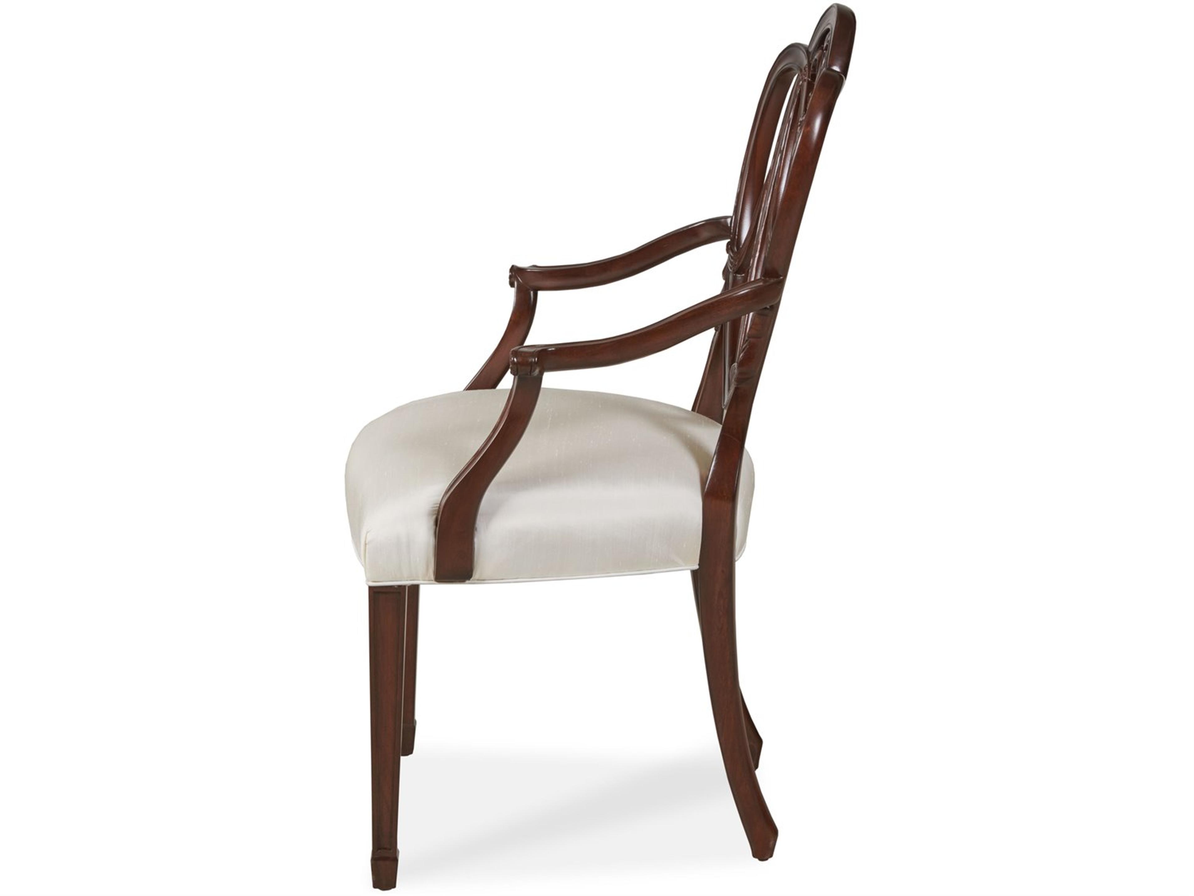 Maitland Smith Mahogany Wood Brown Upholstered Arm Dining Chair