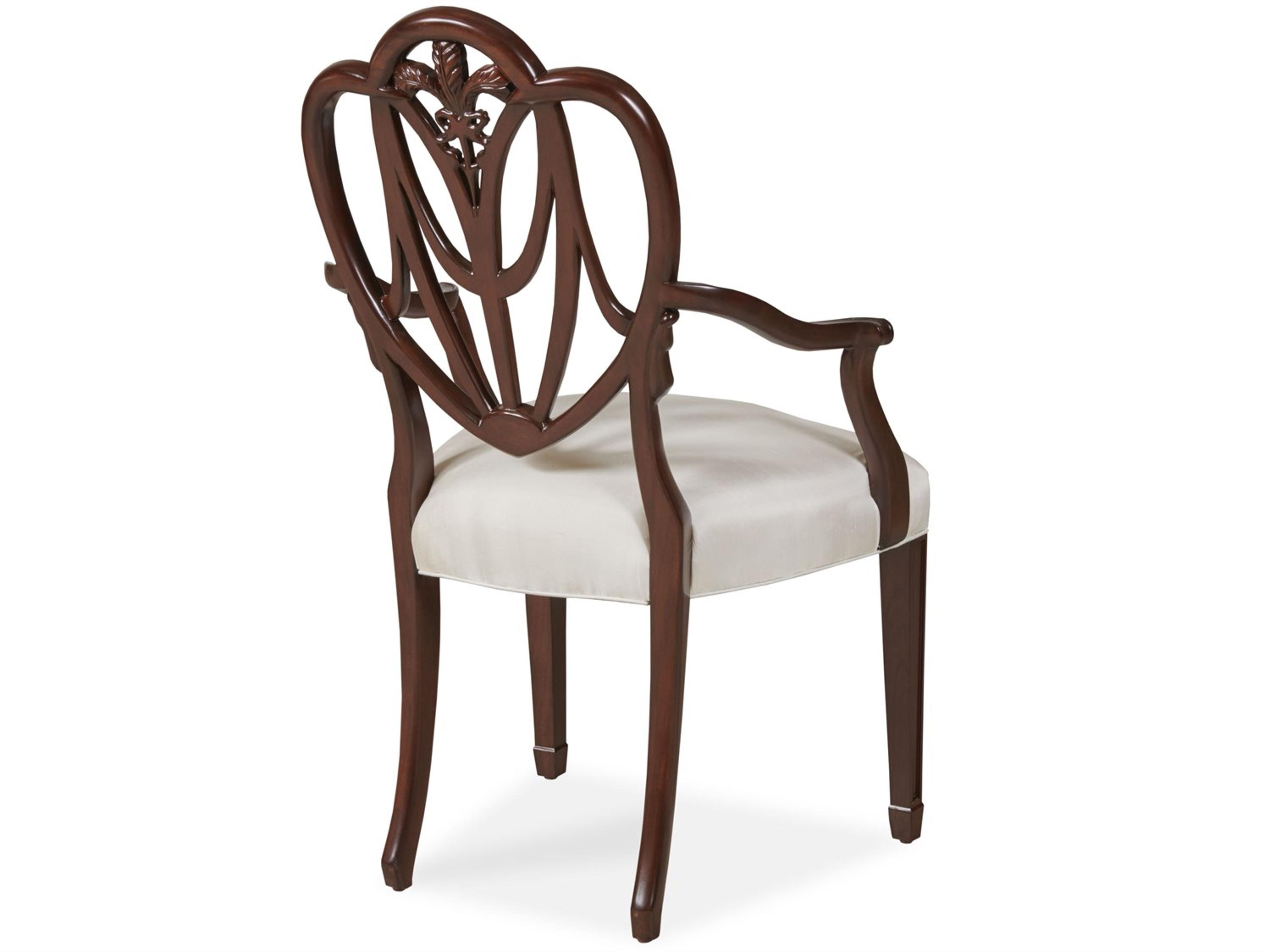Maitland Smith Mahogany Wood Brown Upholstered Arm Dining Chair