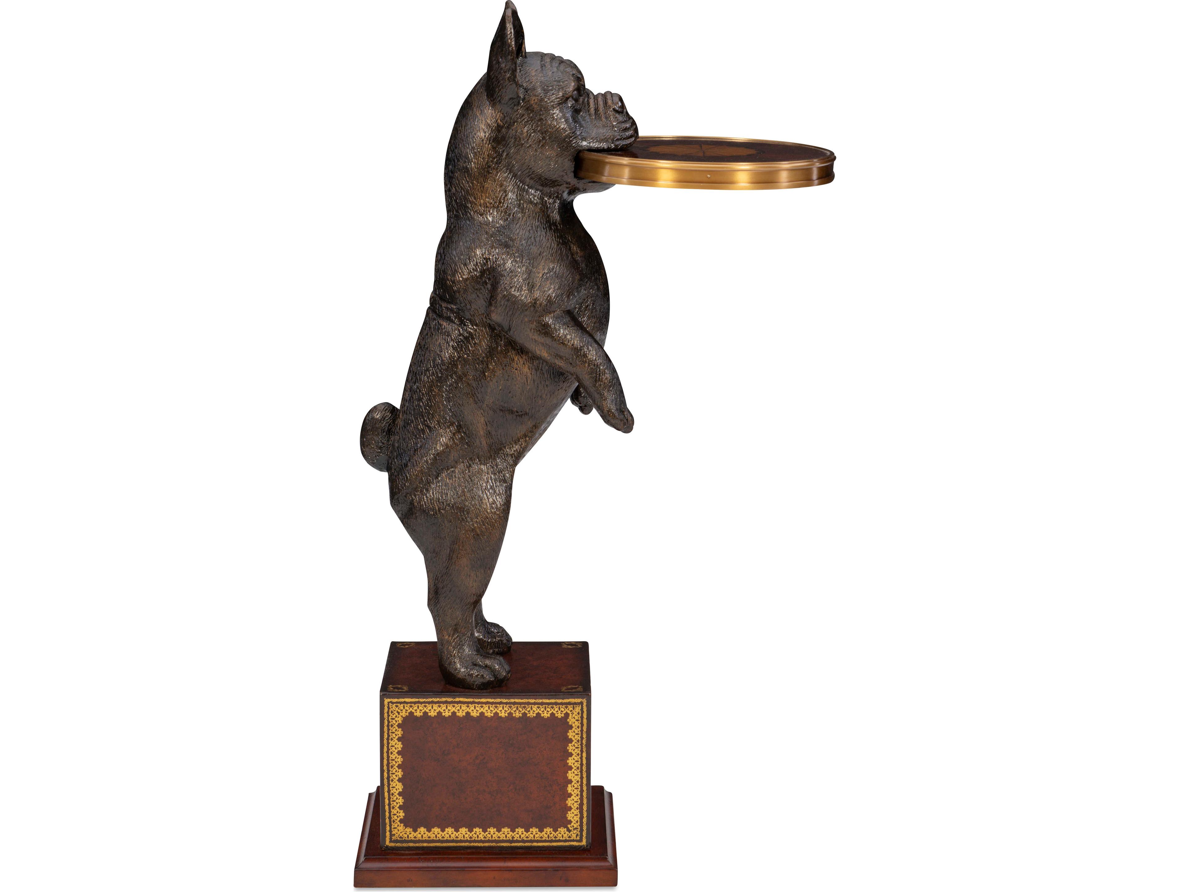 Maitland Smith French Bulldog Round Wood End Table