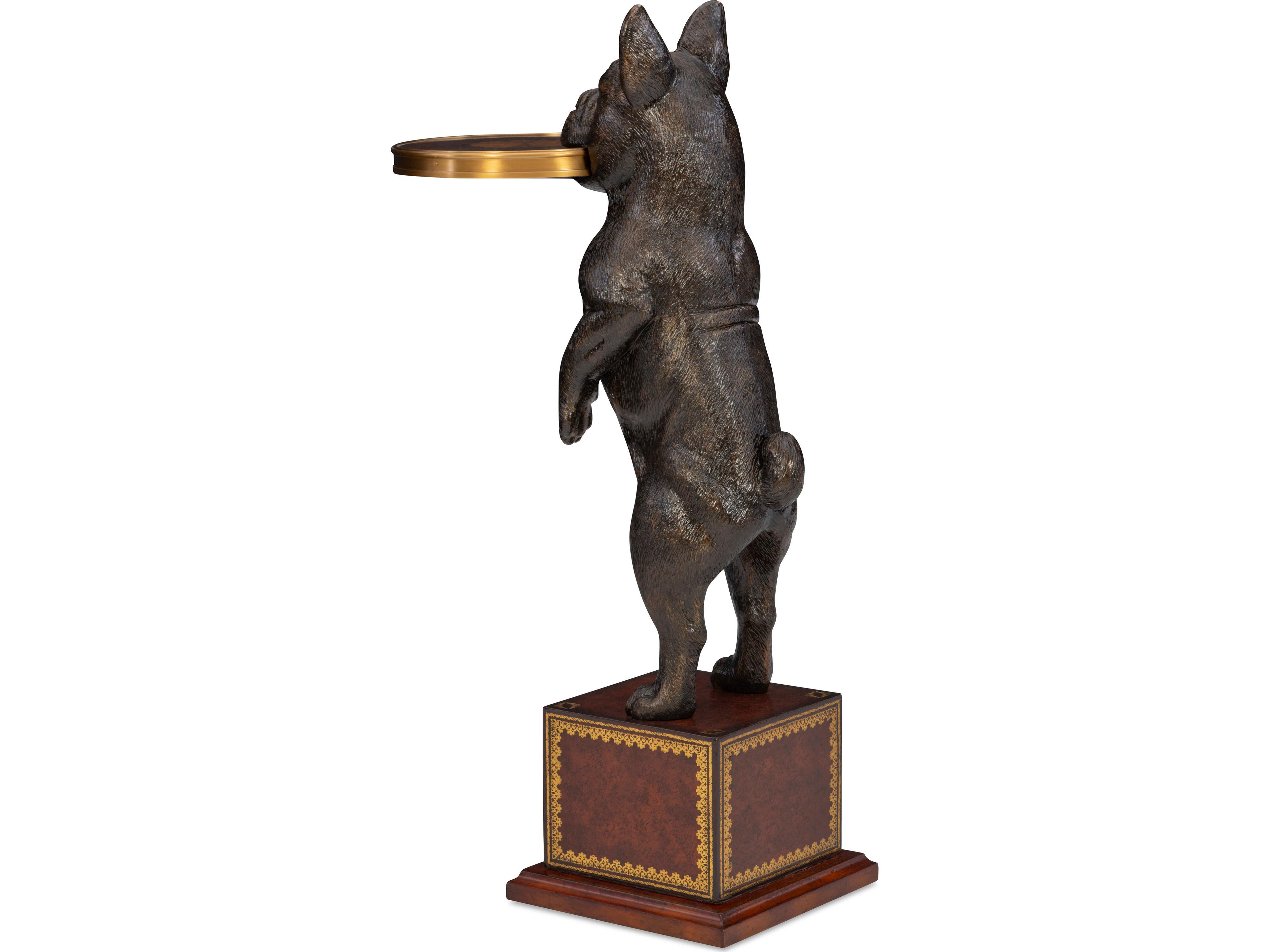 Maitland Smith French Bulldog Round Wood End Table