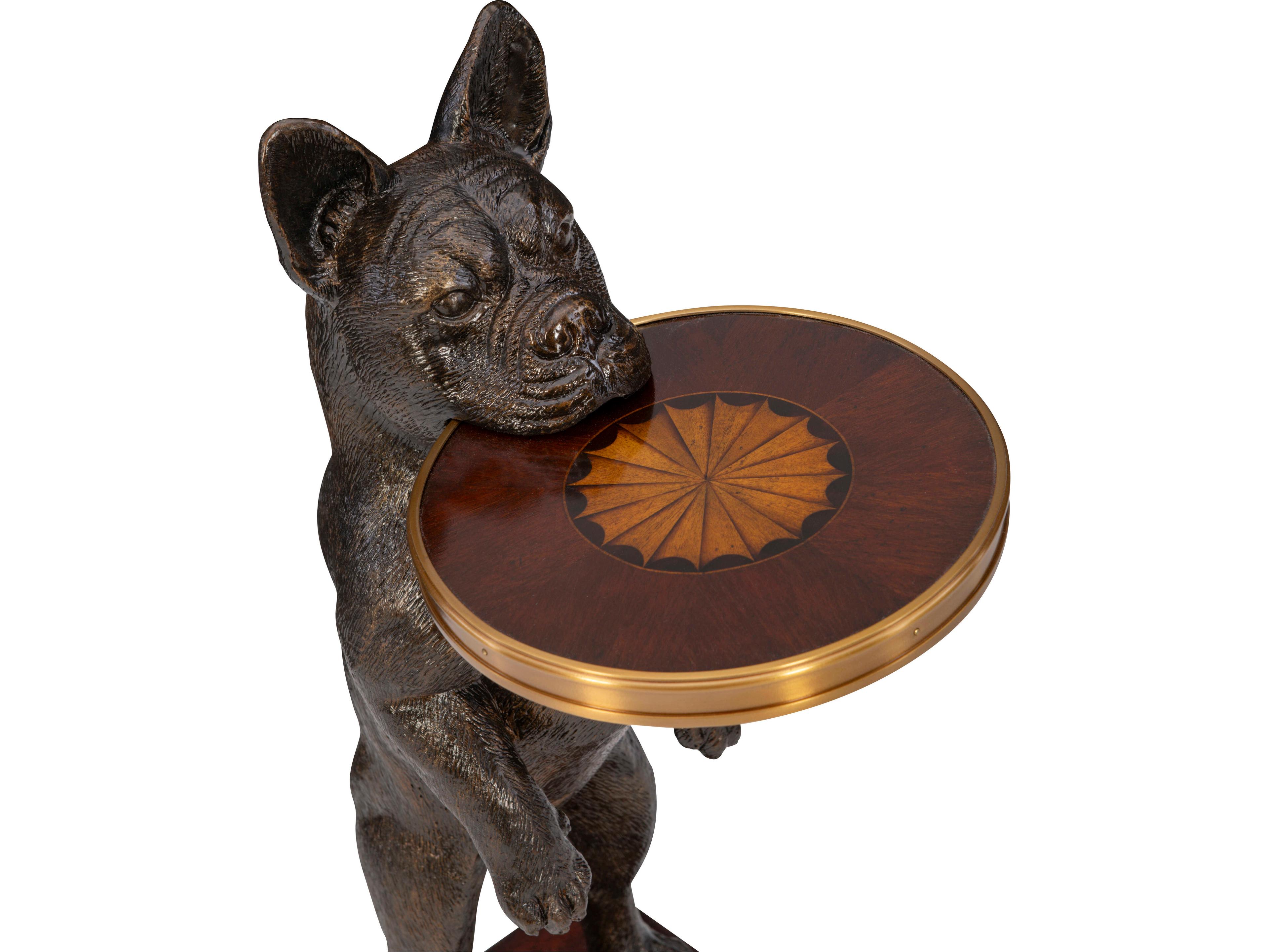 Maitland Smith French Bulldog Round Wood End Table
