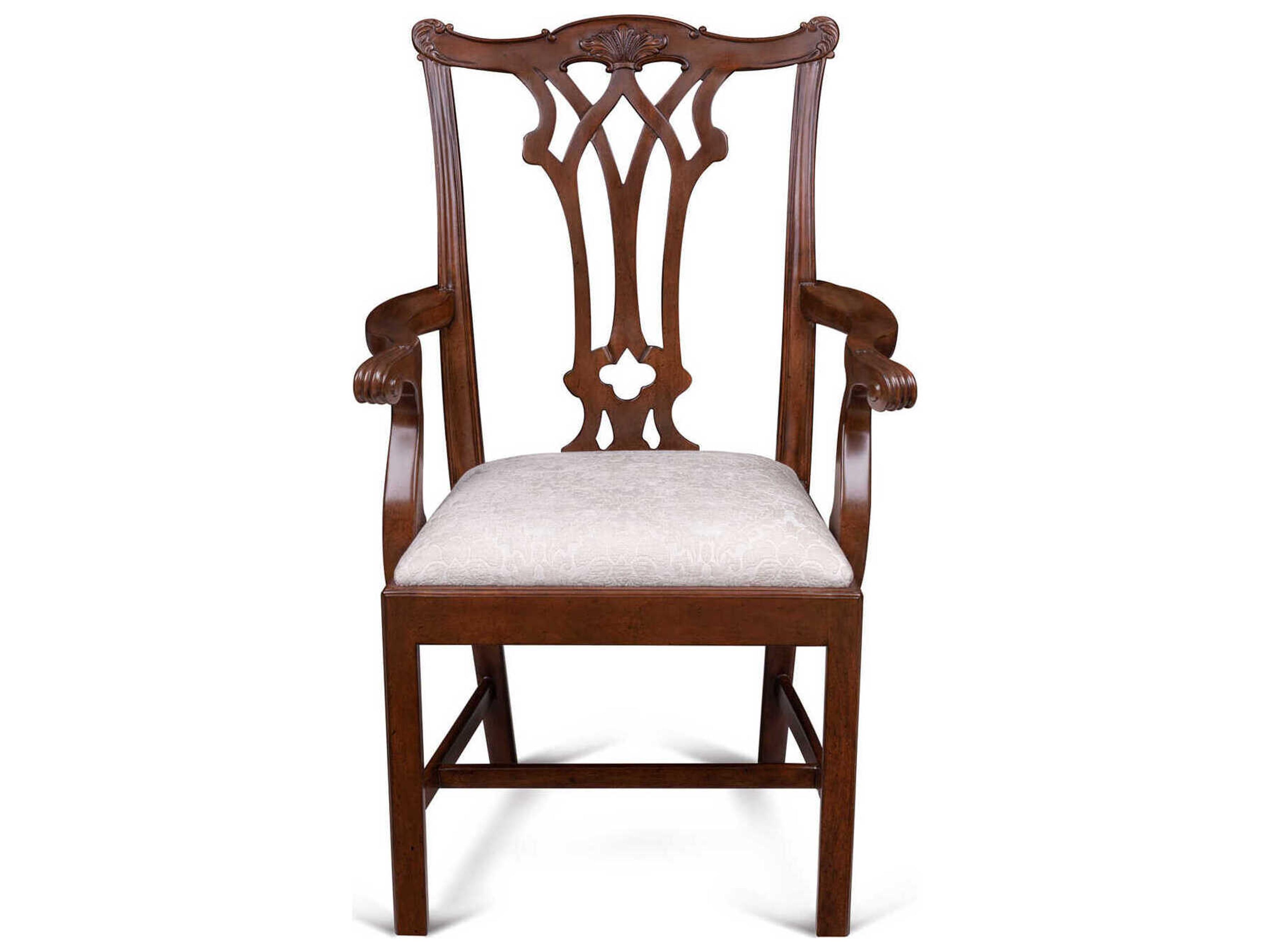 Maitland Smith Camden Mahogany Wood Brown Upholstered Arm Dining Chair