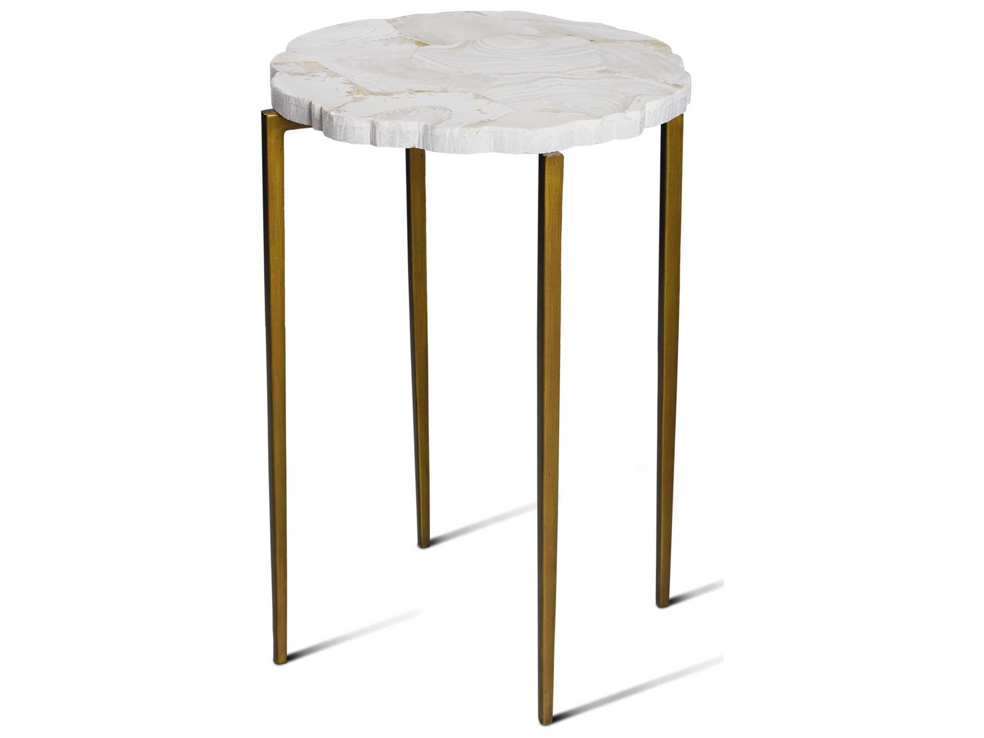 Maitland Smith Fossil Round Stone Antique Gold End Table