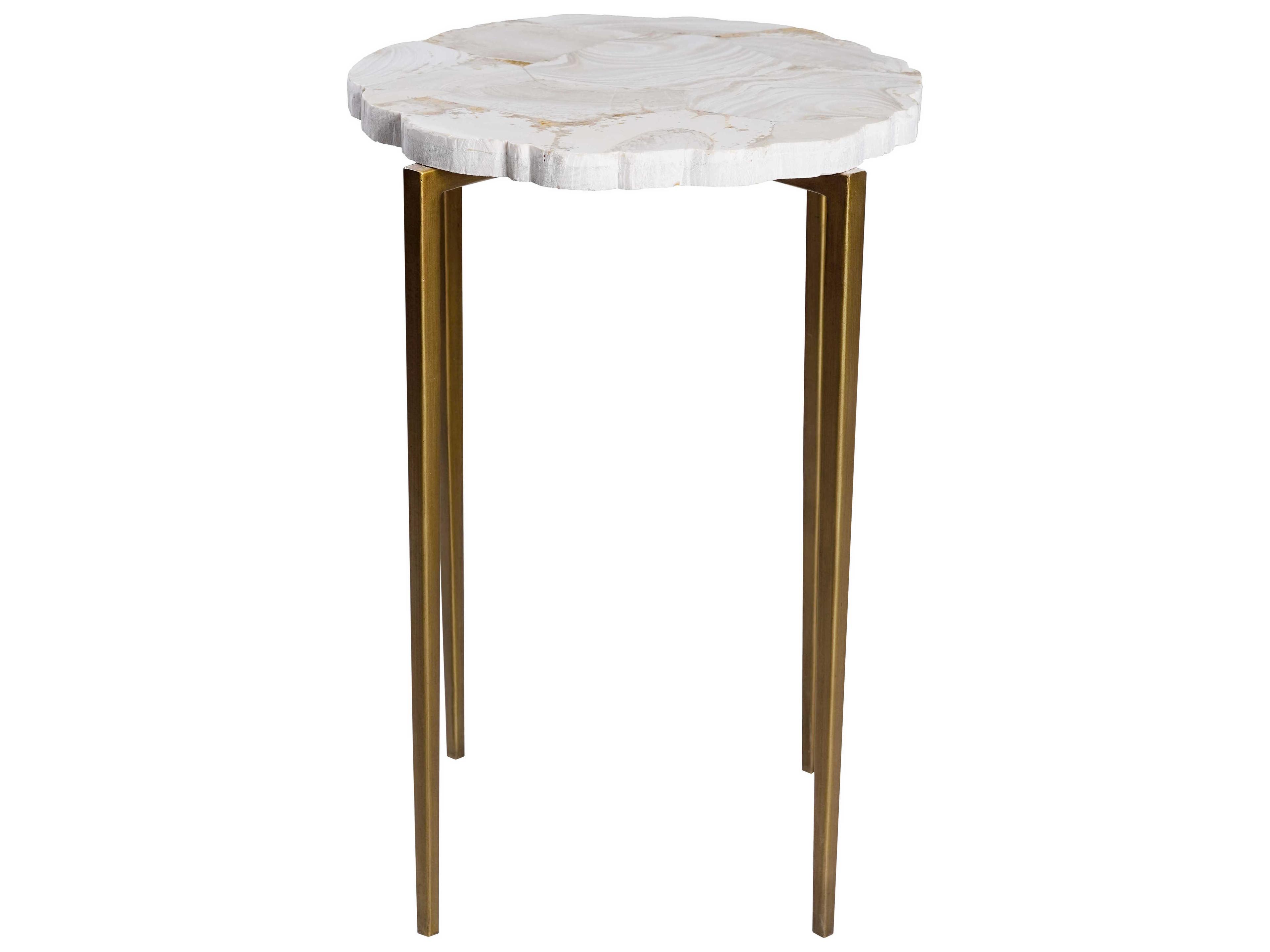 Maitland Smith Fossil Round Stone Antique Gold End Table