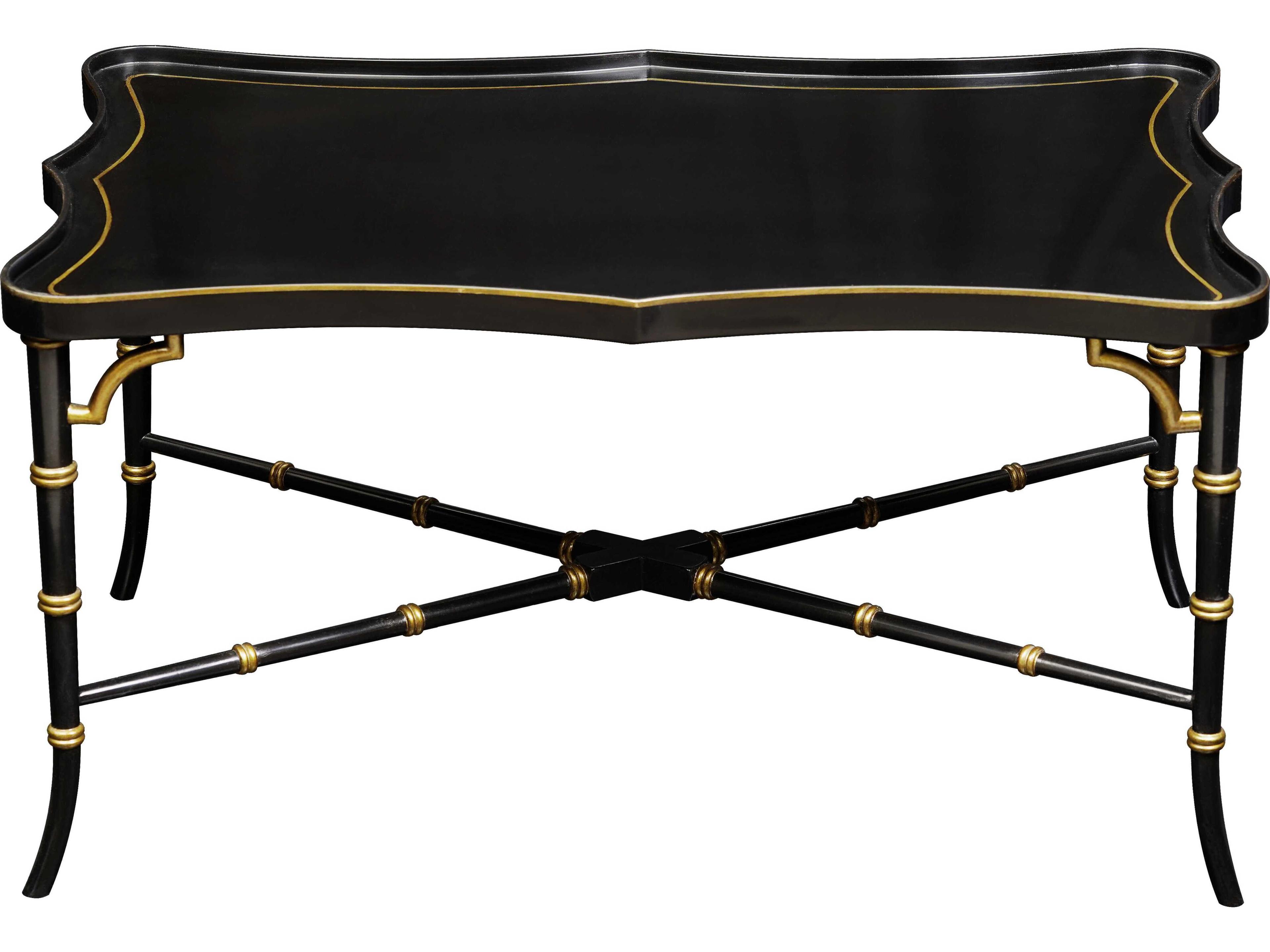 Maitland Smith Chinoiserie Rectangular Wood Black Cocktail Table